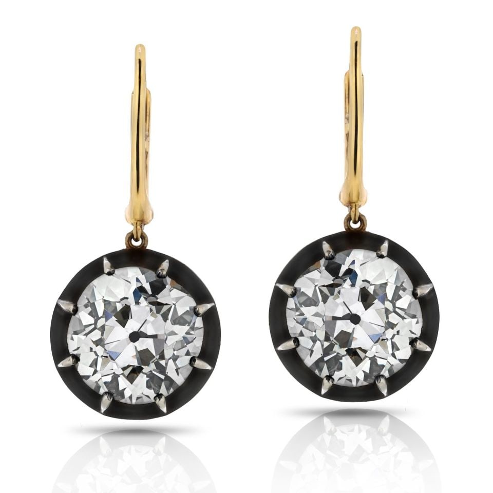 GIA Certified 18K Yellow Gold Silver Old European Cut Diamond Earrings: GIA Certified 18K Yellow Gold Silver Old European Cut Diamond Earrings Experience the timeless elegance of these exquisite earrings, expertly crafted from a luxurious blend of 18K yellow gold and silv