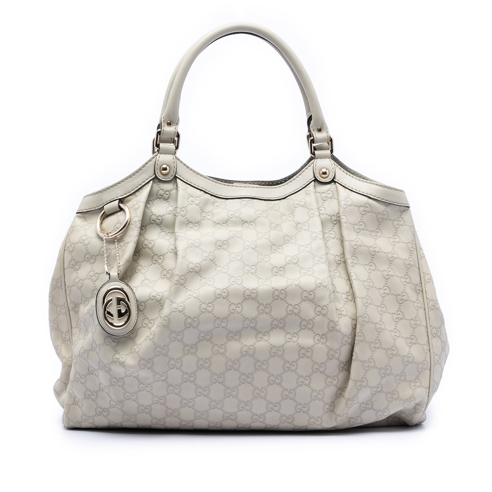 Gucci Sukey Tote White Leather Large Guccissima Italy: Gucci Sukey Tote White Leather Large Guccissima Italy This is a large Sukey tote bag from Gucci, crafted in white leather with the signature Guccissima pattern. The bag features rolled leather handles