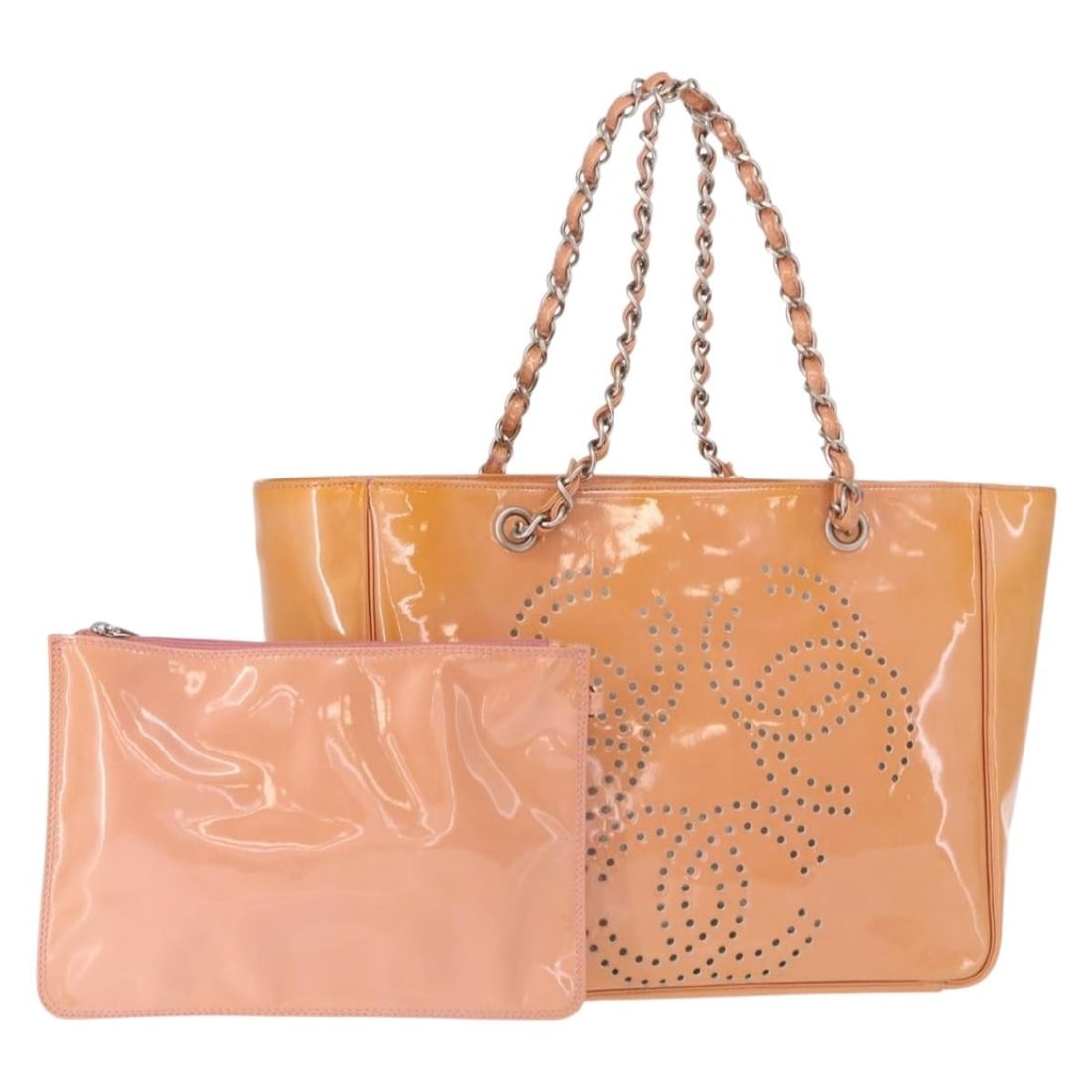 Pink Patent Leather Triple CC Tote by Chanel with 29cm Width: Pink Patent Leather Triple CC Tote by Chanel with 29cm Width This Chanel Triple CC Tote is crafted from pink patent leather and designed for women. The tote features spacious dimensions and is made in