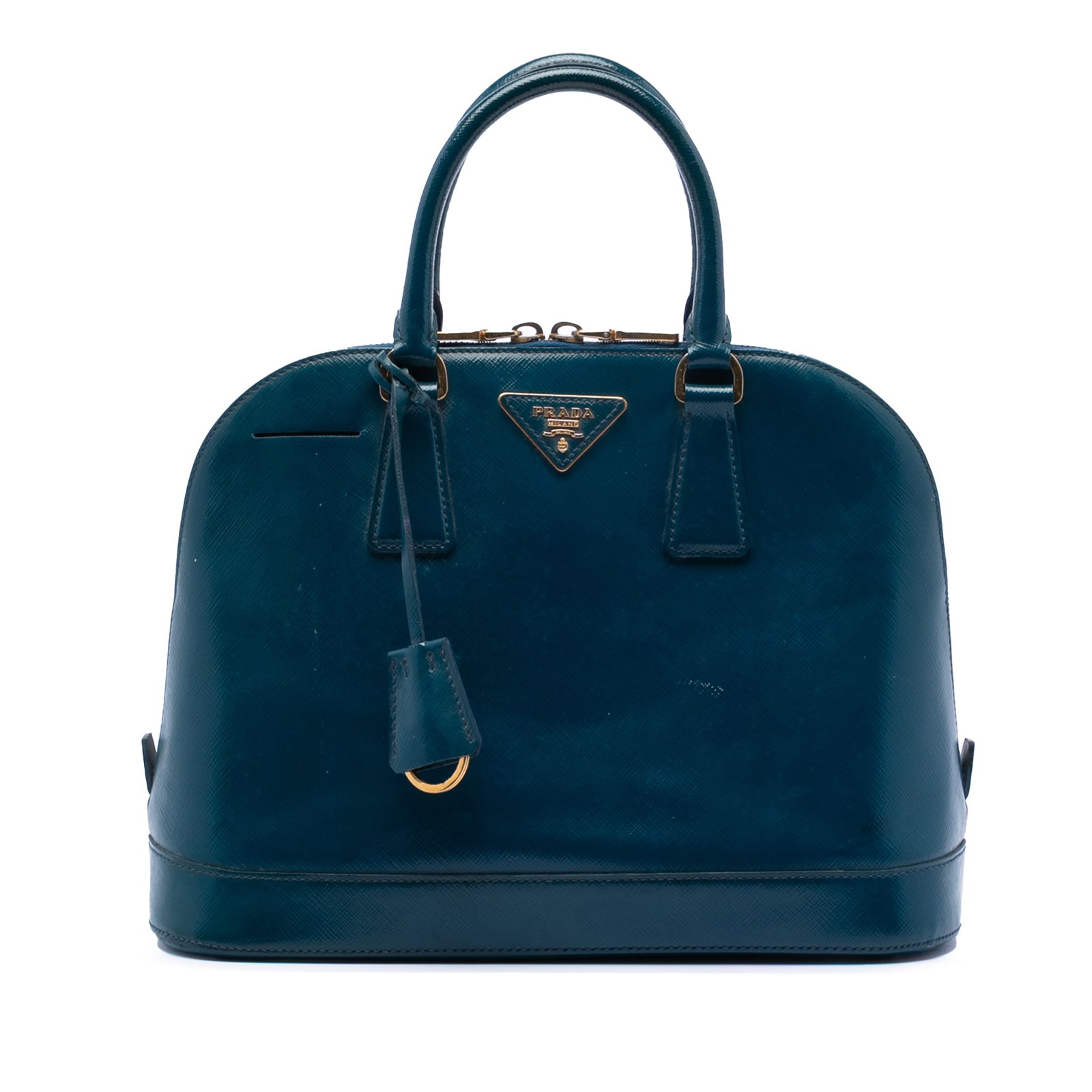 Blue Leather Promenade Satchel by Prada Medium Saffiano Vernice (1 of 6)