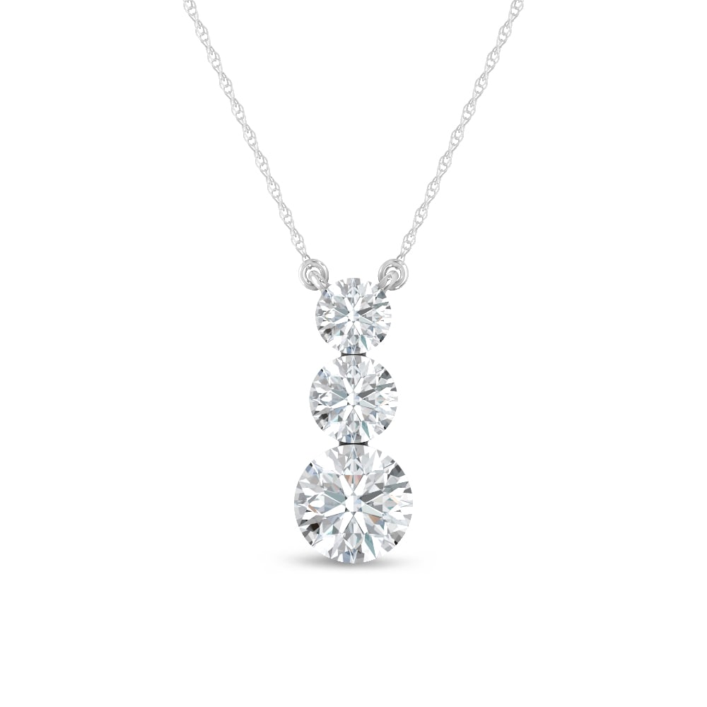 14K White Gold Lab Grown Diamond 1 Ct.Tw. Three Stone Fashion Necklace: 14K White Gold Lab Grown Diamond 1 Ct.Tw. Three Stone Fashion Necklace Add refined sparkle to any outfit with this elegant 14K white gold three-stone fashion necklace, featuring a total of 1 carat of 