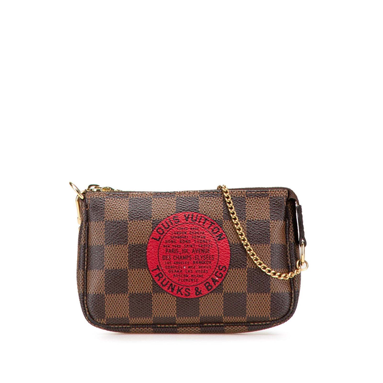 Louis Vuitton Damier Ebene Mini Pochette Accessoires Brown Canvas Bag: Louis Vuitton Damier Ebene Mini Pochette Accessoires Brown Canvas Bag The Louis Vuitton Damier Ebene Trunks and Bags Mini Pochette Accessoires is a stylish accessory crafted from printed damier ebene 