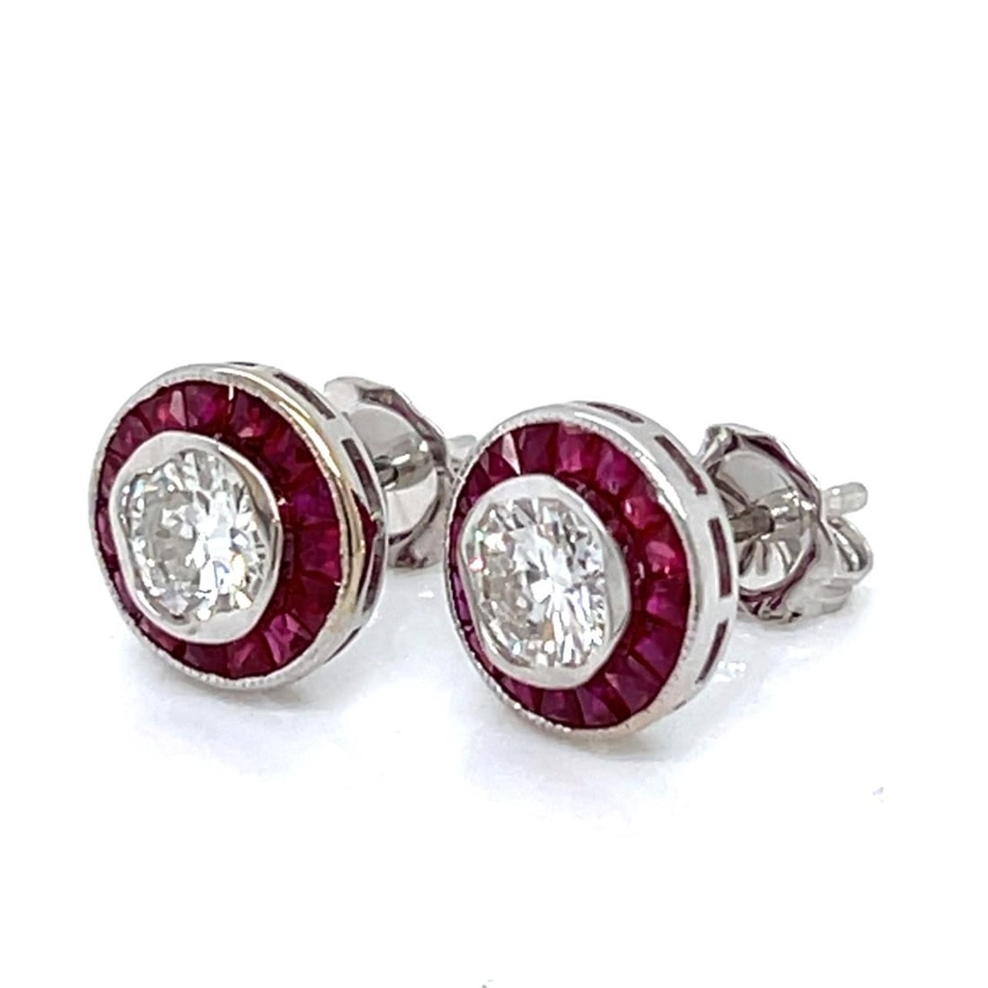 Diamond and Ruby Stud Earrings in 18K White Gold - 2
