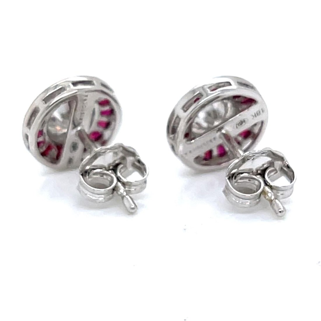 Diamond and Ruby Stud Earrings in 18K White Gold - 3