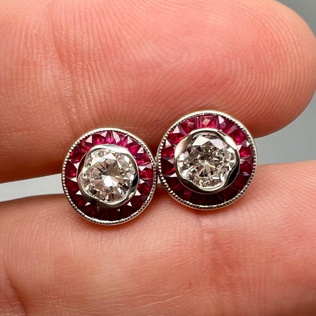 Diamond and Ruby Stud Earrings in 18K White Gold - 4