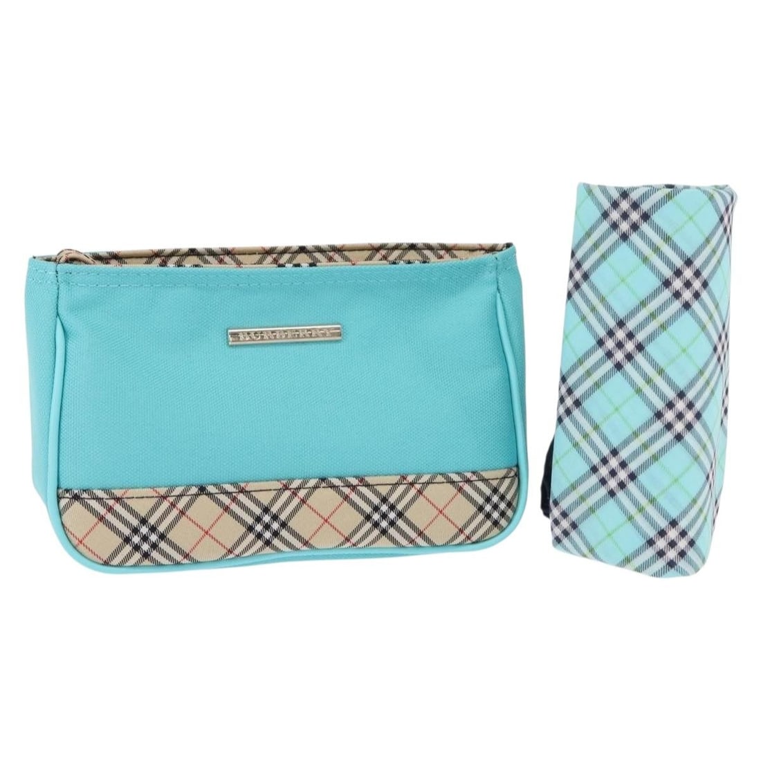 BURBERRY Nova Check Light Blue Silver Canvas Pouch Set of 2 Auth (1 of 18)