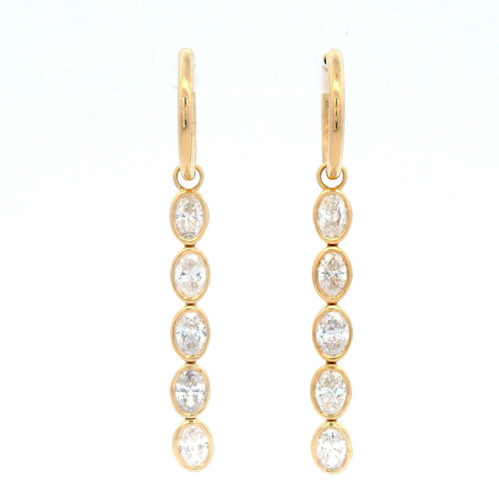 2.87ct Oval Diamond Drop Earrings in 18k Yellow Gold - 2