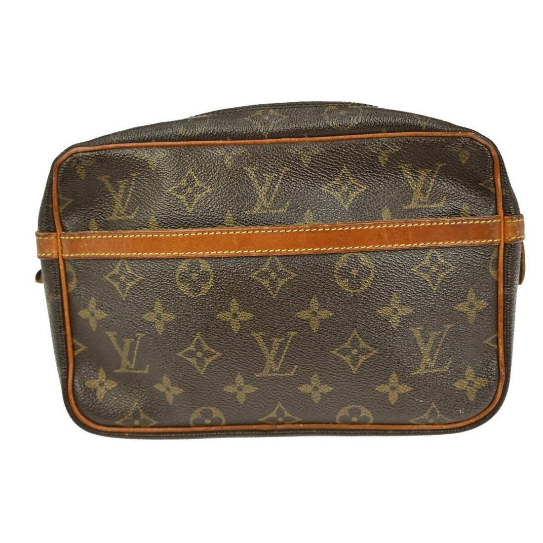 Louis Vuitton Compiegne 23 Monogram Canvas Clutch Purse M51847 Brown: Louis Vuitton Compiegne 23 Monogram Canvas Clutch Purse M51847 Brown This Louis Vuitton Compiegne 23 clutch bag features the iconic Monogram canvas with leather accents. Designed in a medium size, the