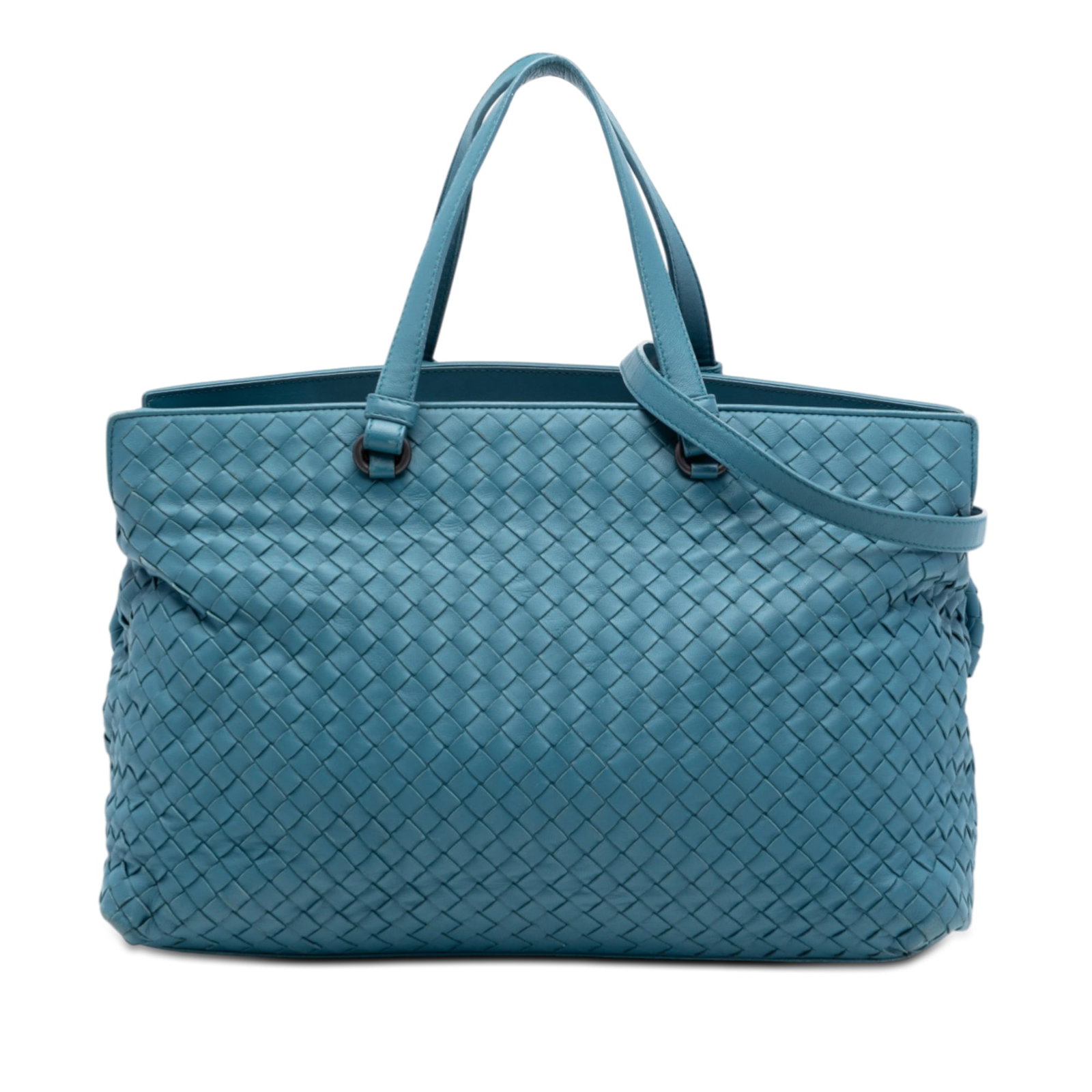 Blue Intrecciato Leather Accordion Satchel by Bottega Veneta (1 of 7)