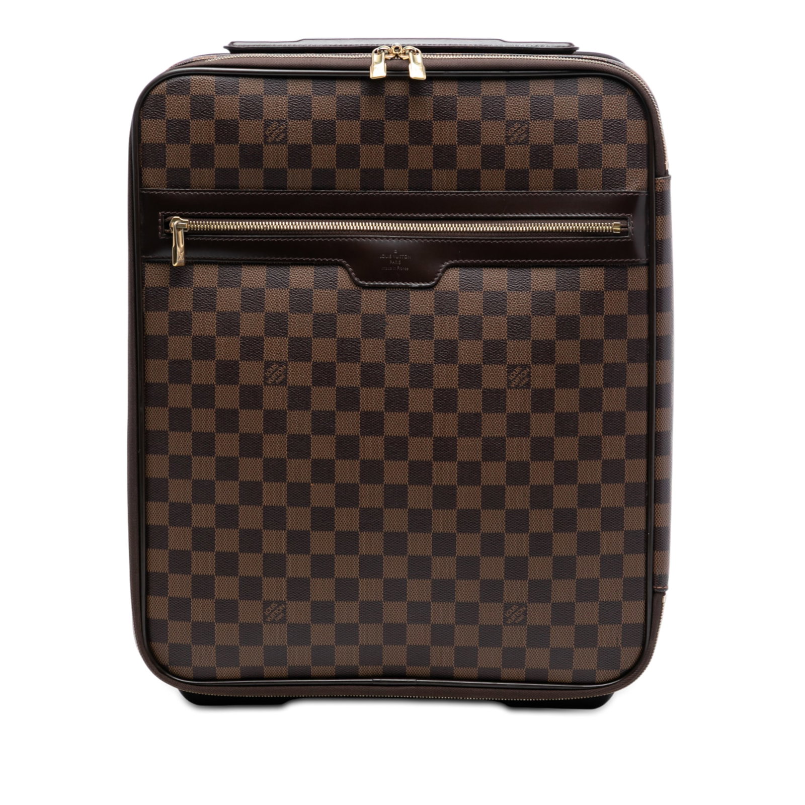 Louis Vuitton Pegase 45 Damier Ebene Canvas Rolling Suitcase: Louis Vuitton Pegase 45 Damier Ebene Canvas Rolling Suitcase The Louis Vuitton Damier Ebene Pegase 45 is a brown travel bag crafted from signature Damier Ebene canvas with leather accents. It features