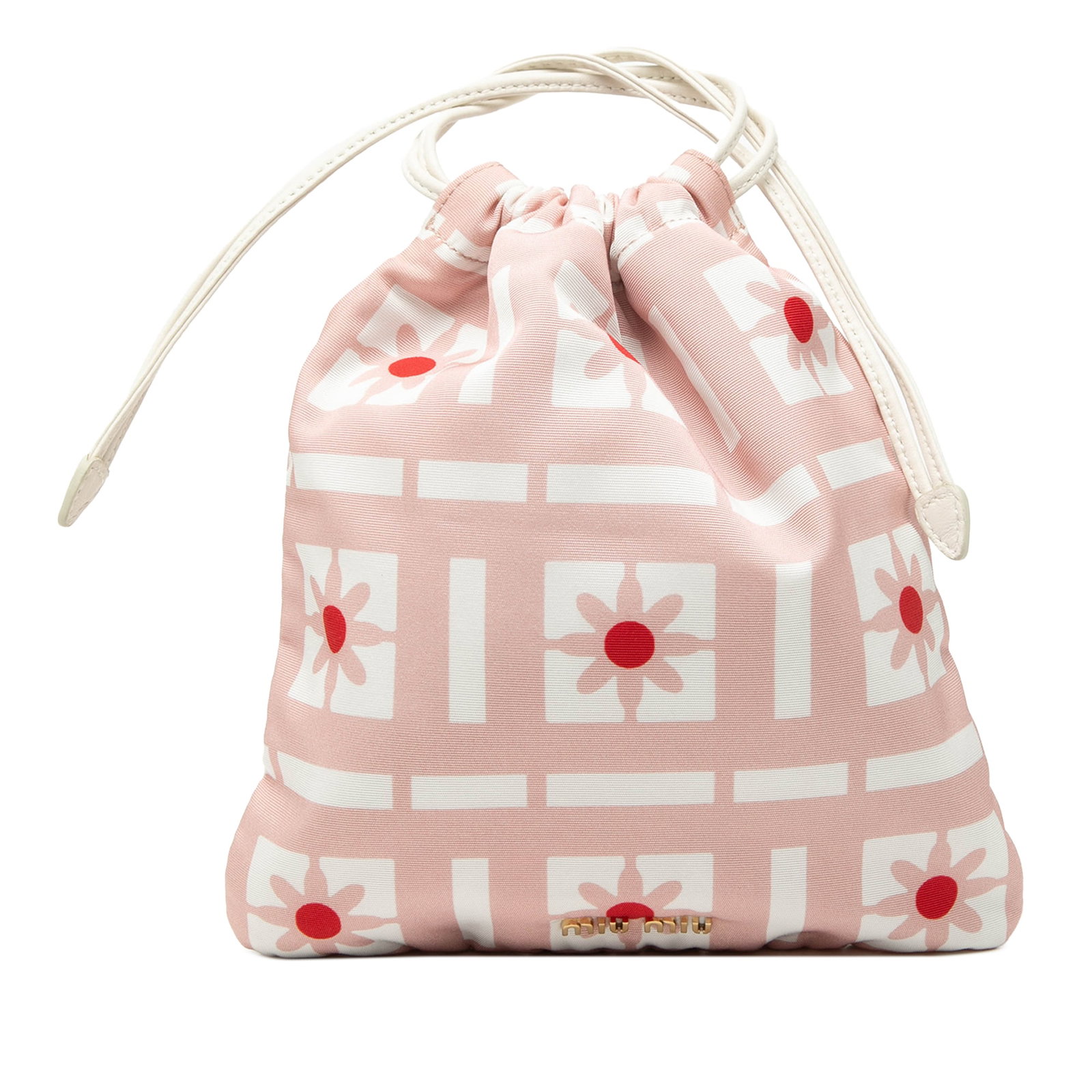 Miu Miu Pink Floral Nylon Drawstring Small Pouch Bag (1 of 7)