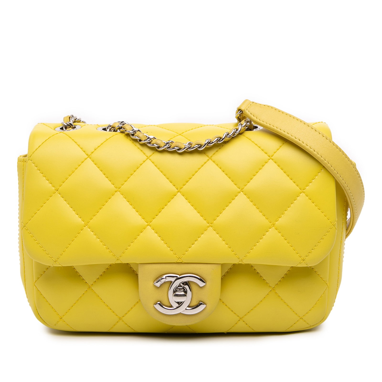 Chanel Paris Seoul Small Yellow Rubber Coco Rain Flap Bag: Chanel Paris Seoul Small Yellow Rubber Coco Rain Flap Bag This Chanel Paris Seoul Small Rubber Coco Rain Flap bag showcases a unique quilted rubber body, perfect for stylish rain protection. It featur