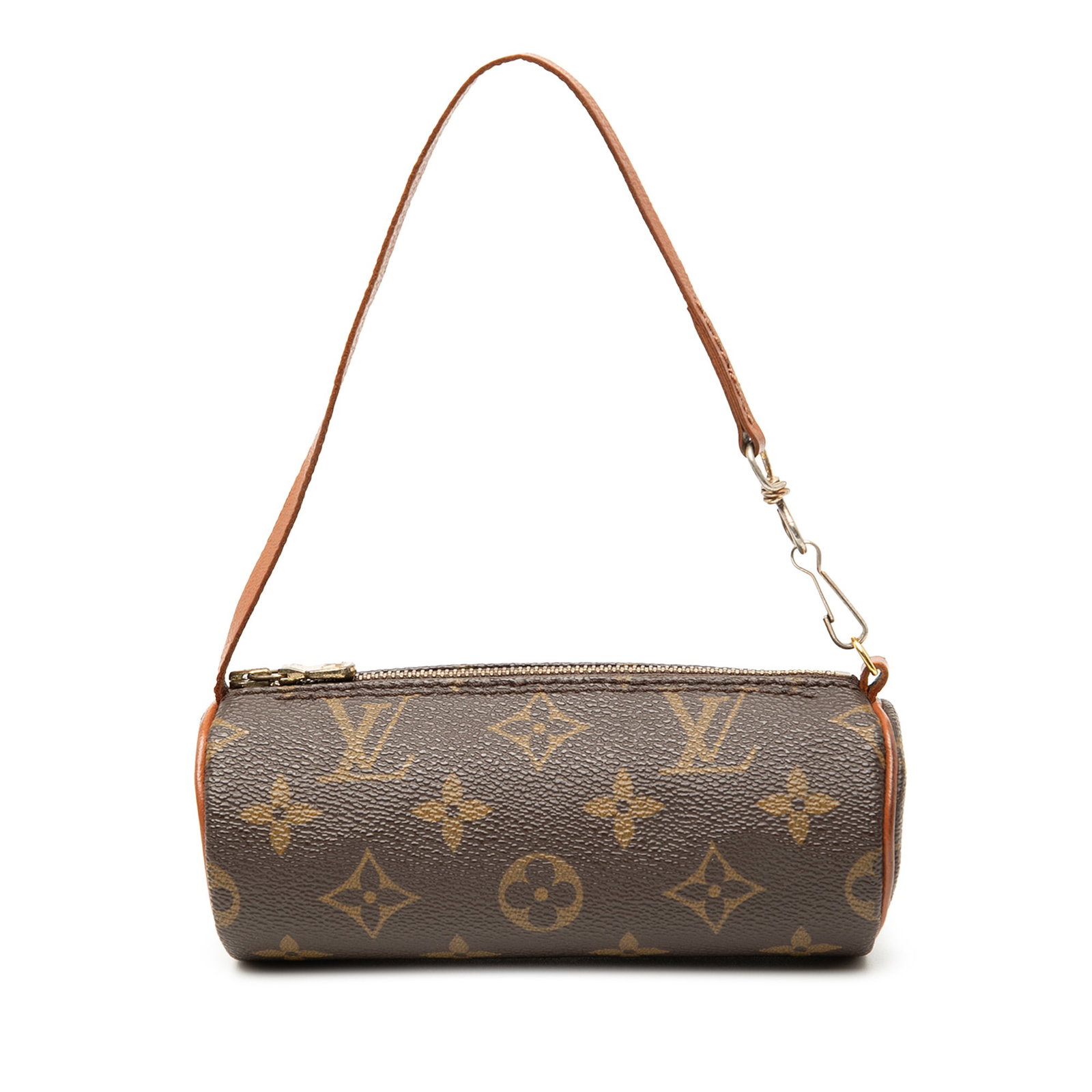 Louis Vuitton Papillon Pochette Brown Monogram Canvas Bag with Leather Trim: Louis Vuitton Papillon Pochette Brown Monogram Canvas Bag with Leather Trim The Louis Vuitton Monogram Papillon Pochette features a monogram canvas body with leather trim, a detachable leather strap, 