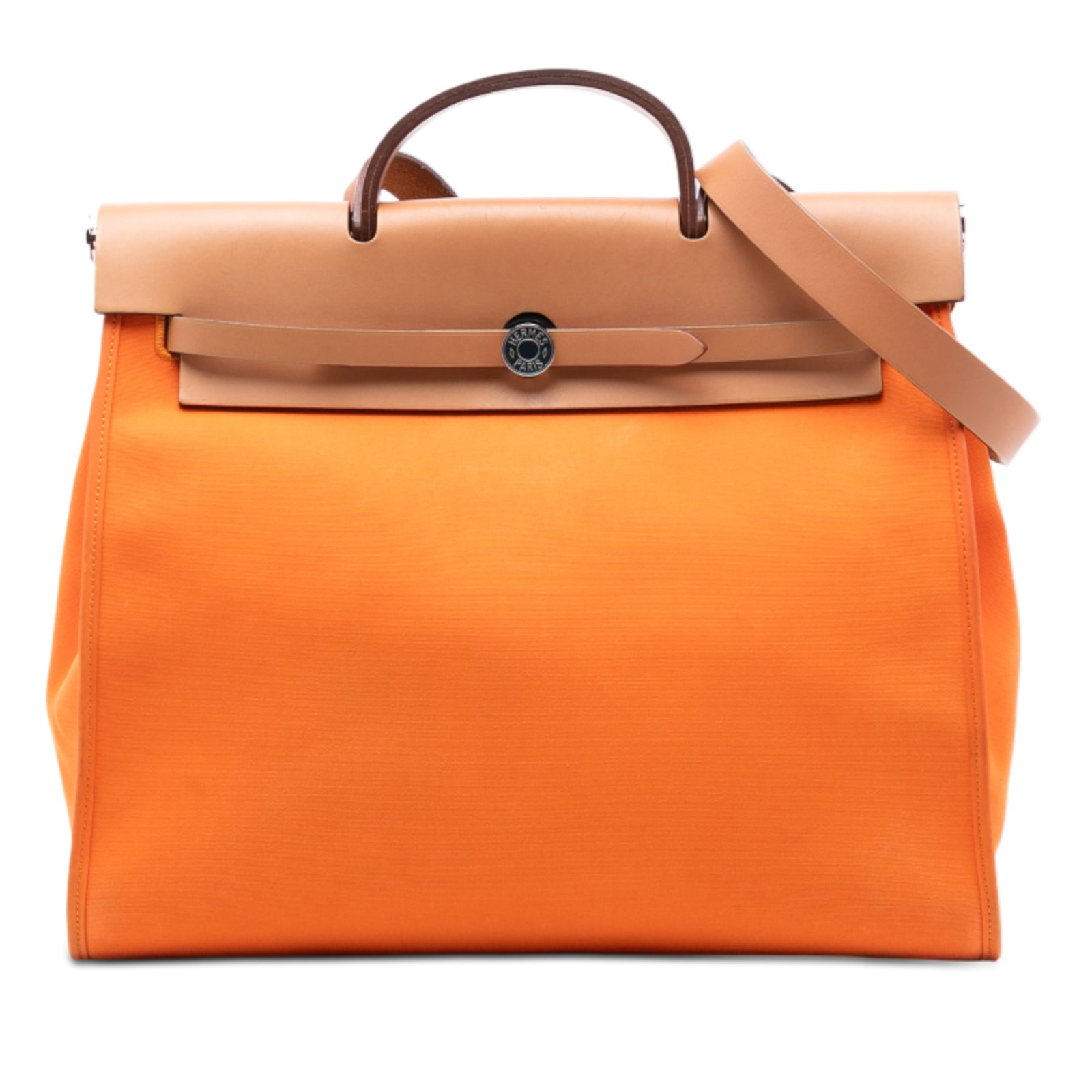 Herbag Zip 39 Canvas Shoulder Bag with Leather Trim by Hermes: Herbag Zip 39 Canvas Shoulder Bag with Leather Trim by Hermes The Hermes Toile Herbag Zip 39 features a canvas body with a flat leather top handle and a flat leather shoulder strap. It is designed wit