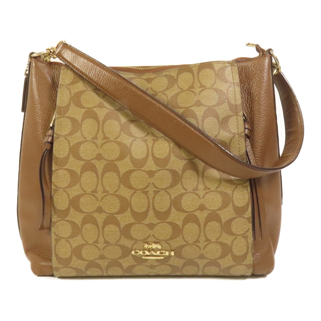Coach Brown Shoulder Bag in Coated Canvas and Calfskin with Gold Hardware (1 of 18)