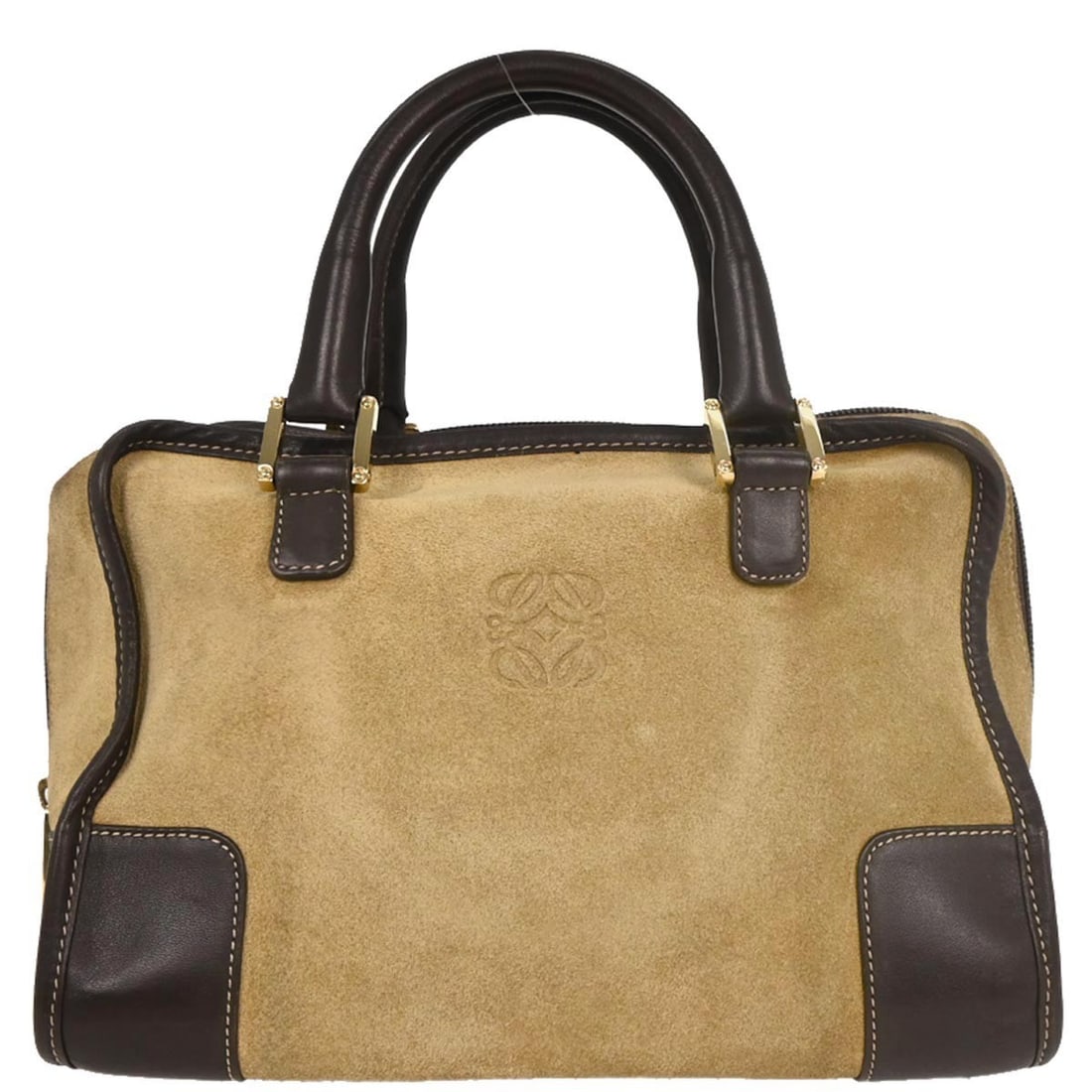 Loewe Amazona Beige Suede Handbag 27cm by 18cm by 13cm: Loewe Amazona Beige Suede Handbag 27cm by 18cm by 13cm This pre-owned Loewe Amazona 28 handbag in beige suede is designed for women. It features a compact silhouette with dimensions of 27cm x 18cm x 1