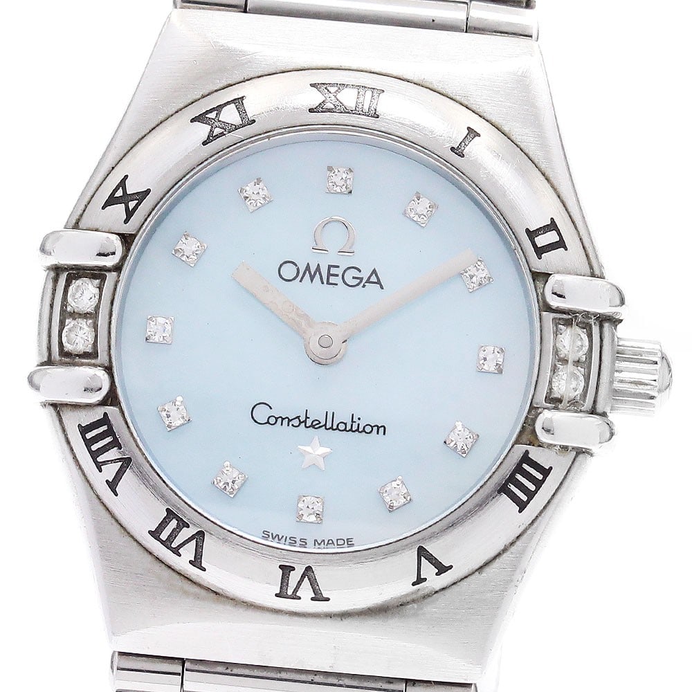 Omega Constellation Mini Quartz Ladies Stainless Steel Watch 1567.86: Omega Constellation Mini Quartz Ladies Stainless Steel Watch 1567.86 This OMEGA Constellation Mini Quartz ladies wristwatch features a stainless steel case and bracelet, complemented by a blue shell d