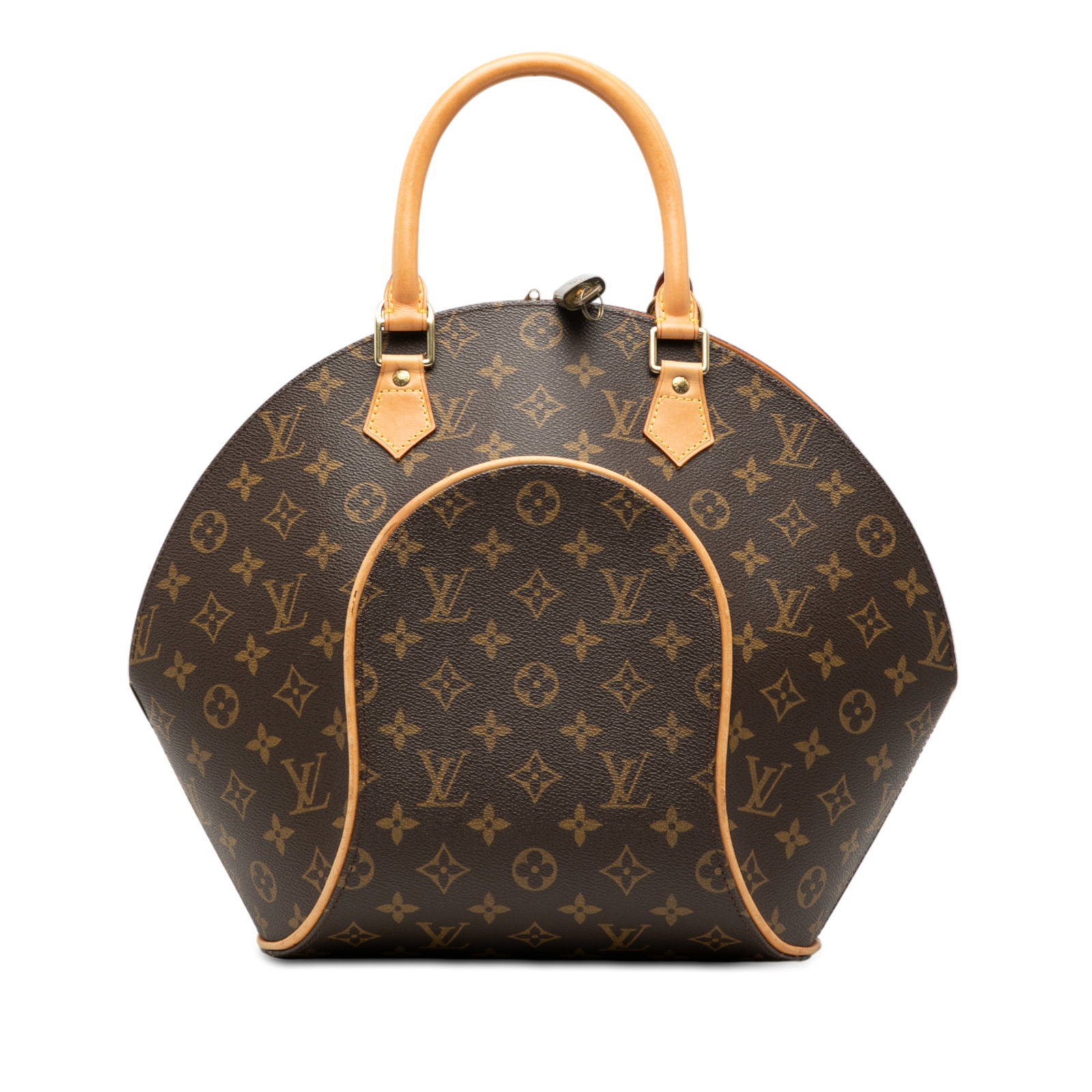 Louis Vuitton Ellipse MM Brown Monogram Canvas Handbag with Vachetta Leather Trim: Louis Vuitton Ellipse MM Brown Monogram Canvas Handbag with Vachetta Leather Trim The Louis Vuitton Monogram Ellipse MM is a structured handbag crafted from monogram canvas with vachetta leather trim 