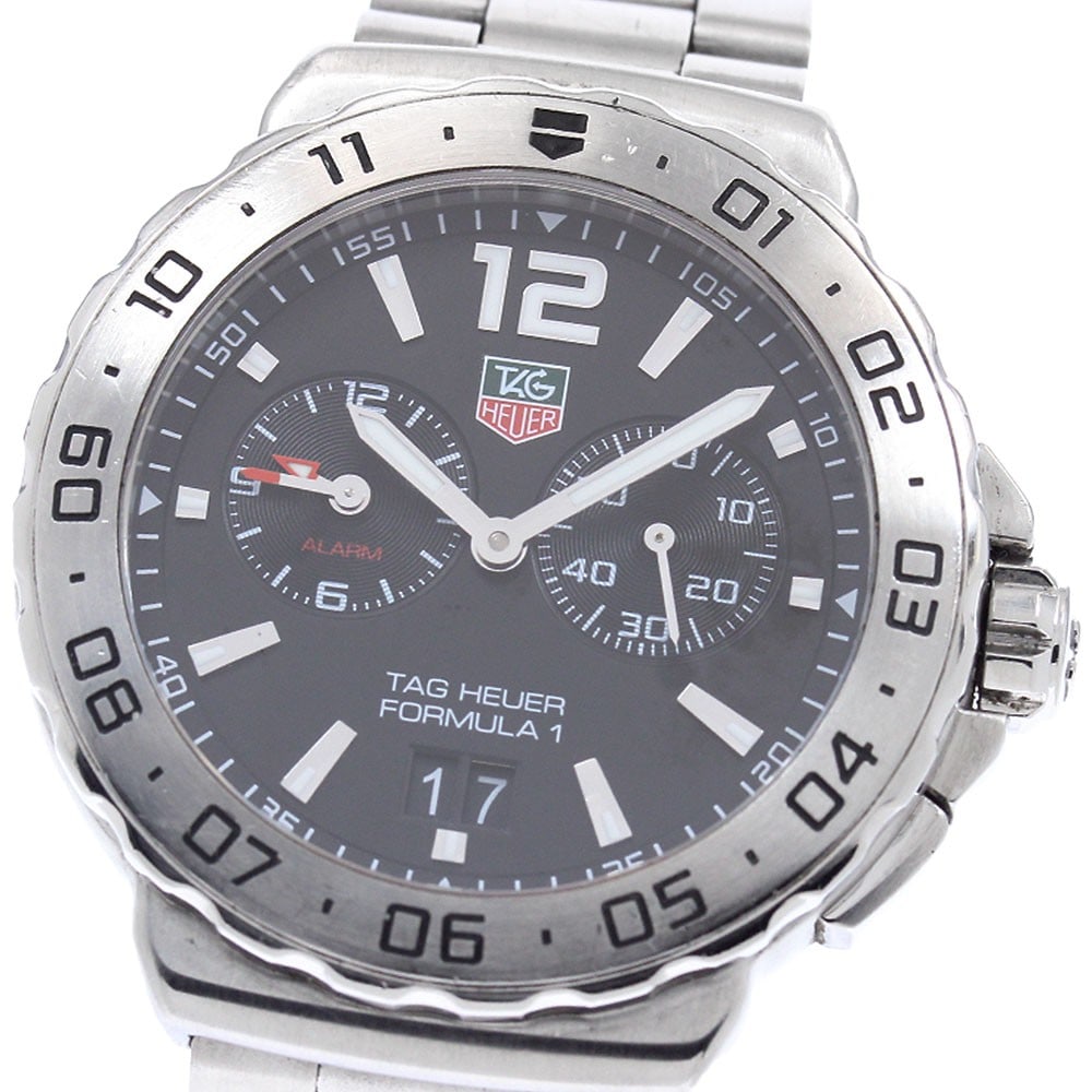 TAG Heuer Formula 1 Alarm Quartz Stainless Steel Men's Watch WAU111A: TAG Heuer Formula 1 Alarm Quartz Stainless Steel Men's Watch WAU111A This TAG Heuer Formula 1 Alarm Date Quartz men's wristwatch features a black dial with stainless steel case and band. The watch is 