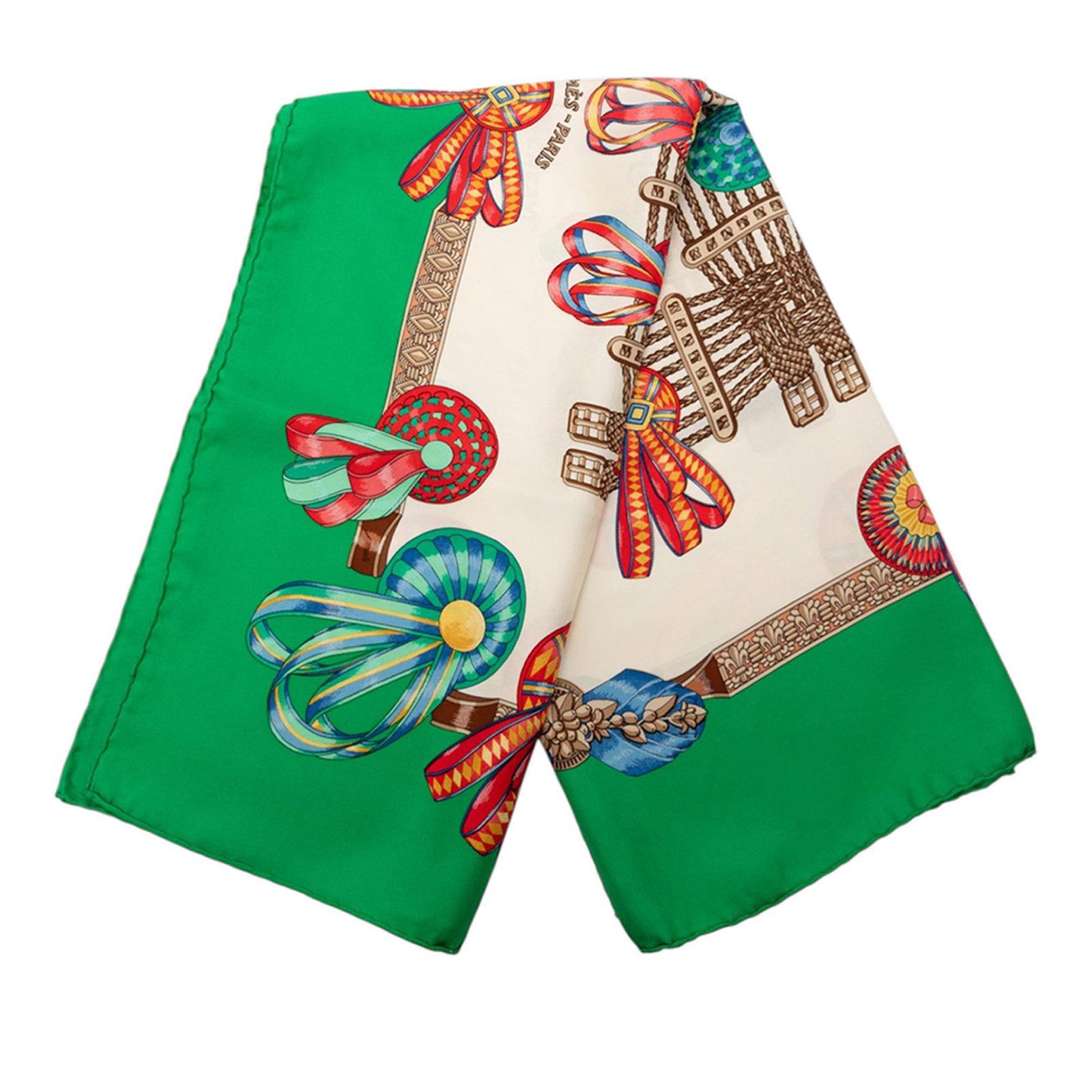 Les Rubans du Cheval 90 Silk Scarf by Hermes White France: Les Rubans du Cheval 90 Silk Scarf by Hermes White France This Hermes Les Rubans du Cheval scarf features the iconic print on 100% silk in white. Made in France, it is designed as a stylish accessory.