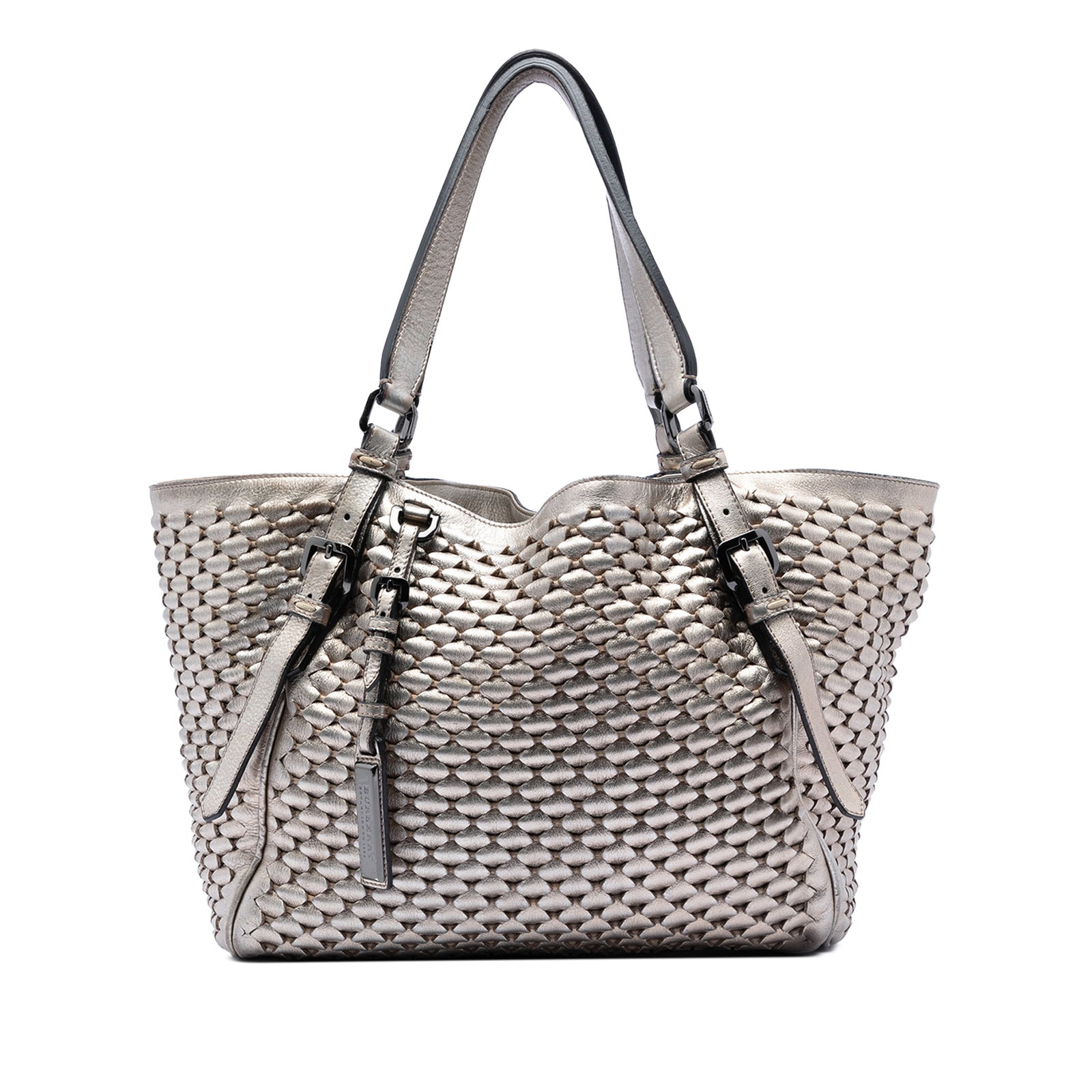 Burberry Gold Metallic Woven Leather Shoulder Tote Bag (1 of 7)