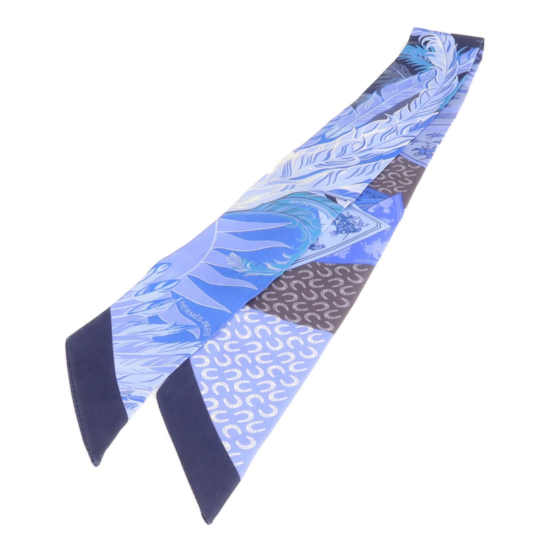 Hermes Twilly Silk Women's Blue and Gray Scarf: Hermes Twilly Silk Women's Blue and Gray Scarf This Hermes Twilly scarf is crafted from silk in a blue and gray color scheme. Designed for women, it showcases the brand's signature elegance and is mad