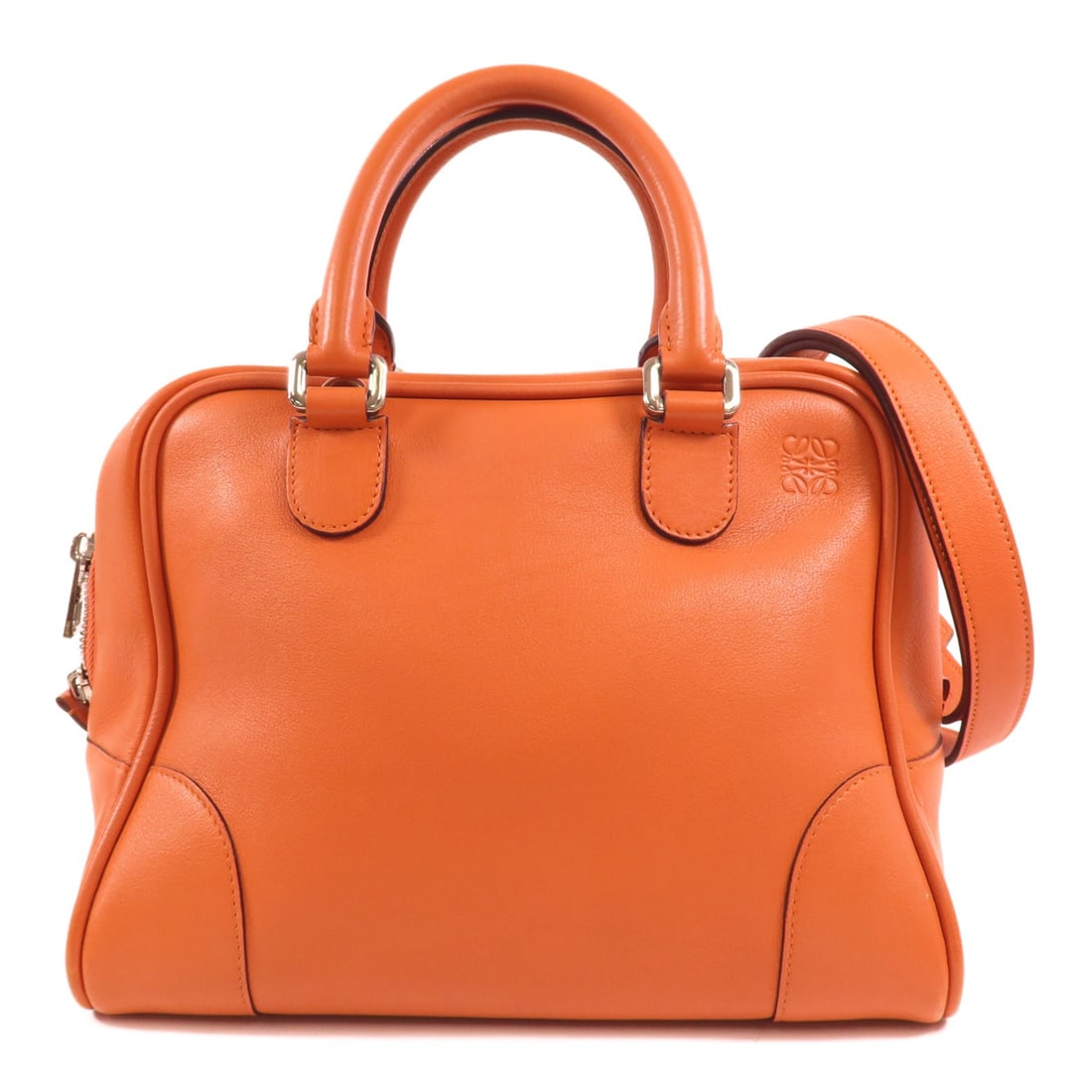 LOEWE 2 Way Shoulder Bag Calfskin Leather Orange Spain: LOEWE 2 Way Shoulder Bag Calfskin Leather Orange Spain This stunning LOEWE 2 Way Shoulder Bag is crafted from luxurious calfskin leather in a vibrant orange hue. The bag features a stylish design that