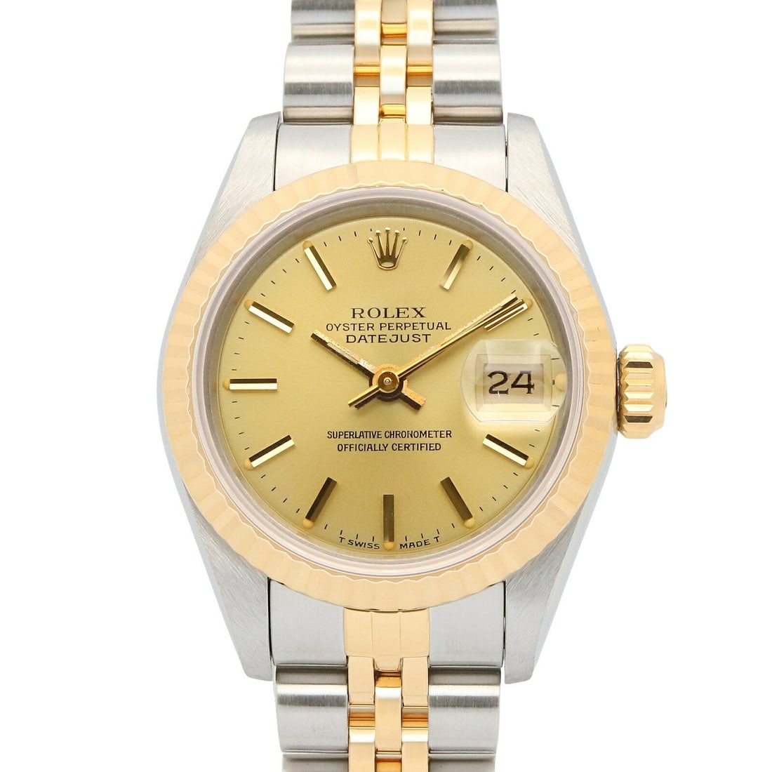 Rolex Datejust 69173 Women's Automatic Gold Champagne Dial Watch: Rolex Datejust 69173 Women's Automatic Gold Champagne Dial Watch This Rolex Datejust No. 92 women's wristwatch features a classic gold champagne dial with bar hour markers. Crafted from a combination 
