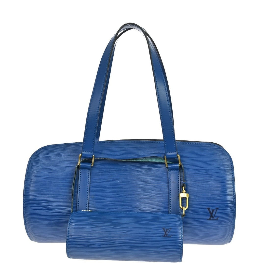 Louis Vuitton Epi Leather Soufflot Blue Satchel with Alcantara Lining: Louis Vuitton Epi Leather Soufflot Blue Satchel with Alcantara Lining This Louis Vuitton Soufflot handbag features blue Epi leather with a logo accent and a satchel/top handle style. The medium-sized 