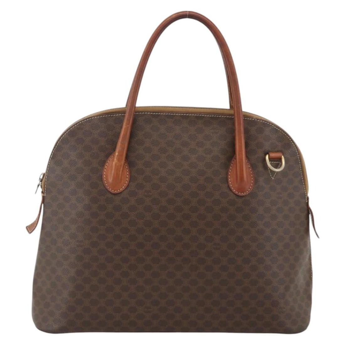 Celine Brown Canvas Macadam Pattern Tote with Leather Trim: Celine Brown Canvas Macadam Pattern Tote with Leather Trim This Celine Macadam handbag features the iconic brown canvas Macadam pattern with leather accents. Designed for women, it offers a spacious i