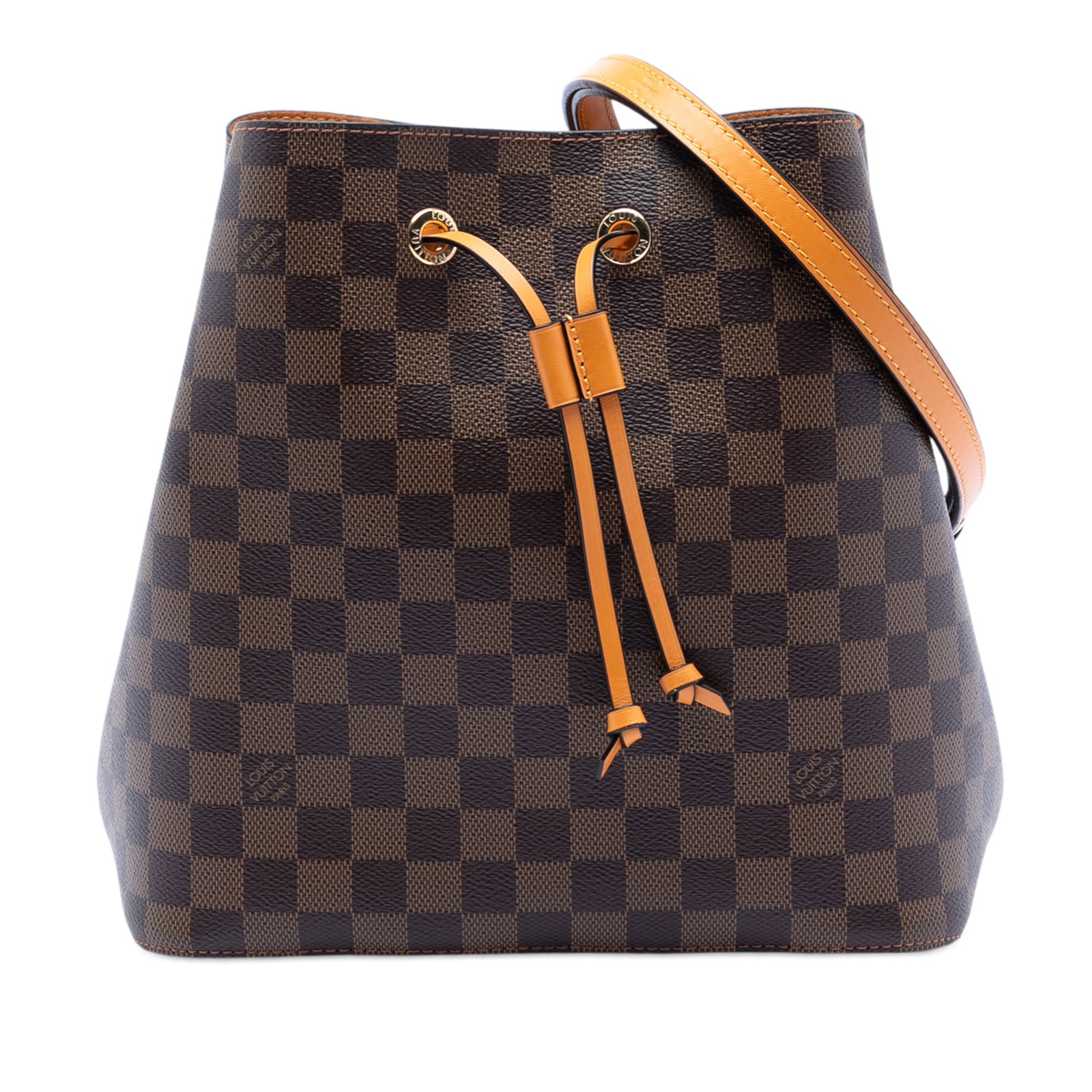 Louis Vuitton Neonoe MM Damier Ebene Canvas Shoulder Bag Brown: Louis Vuitton Neonoe MM Damier Ebene Canvas Shoulder Bag Brown This Louis Vuitton Damier Ebene Neonoe MM features a brown Damier Ebene canvas body with a detachable flat leather strap. It is designed 