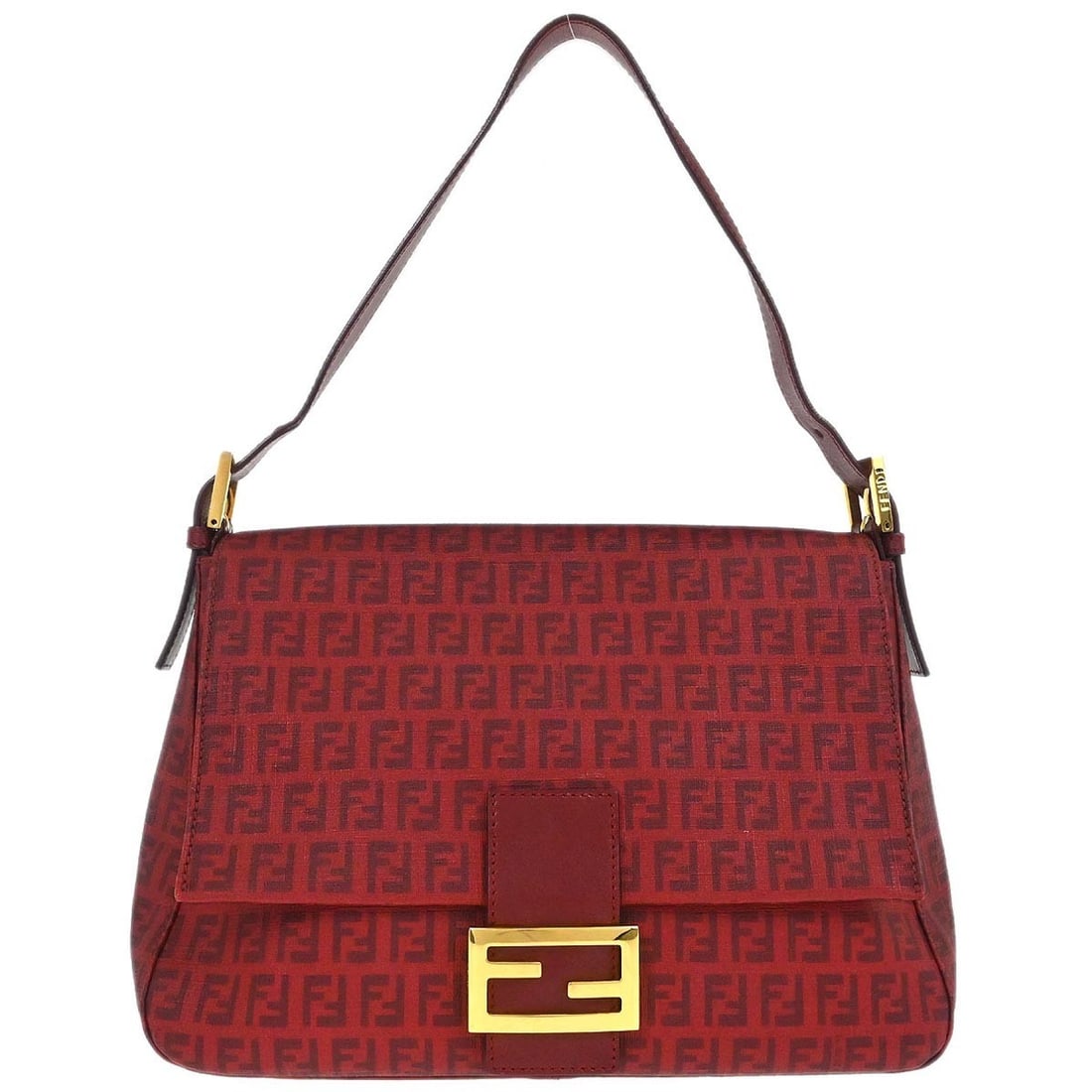 Fendi Zucchino Red PVC Mamma Baguette Shoulder Bag 8BR001-FB5: Fendi Zucchino Red PVC Mamma Baguette Shoulder Bag 8BR001-FB5 This Fendi Red PVC Zucchino Mamma Baguette Handbag features the signature Fendi Zucchino pattern on red PVC material. It is designed with 