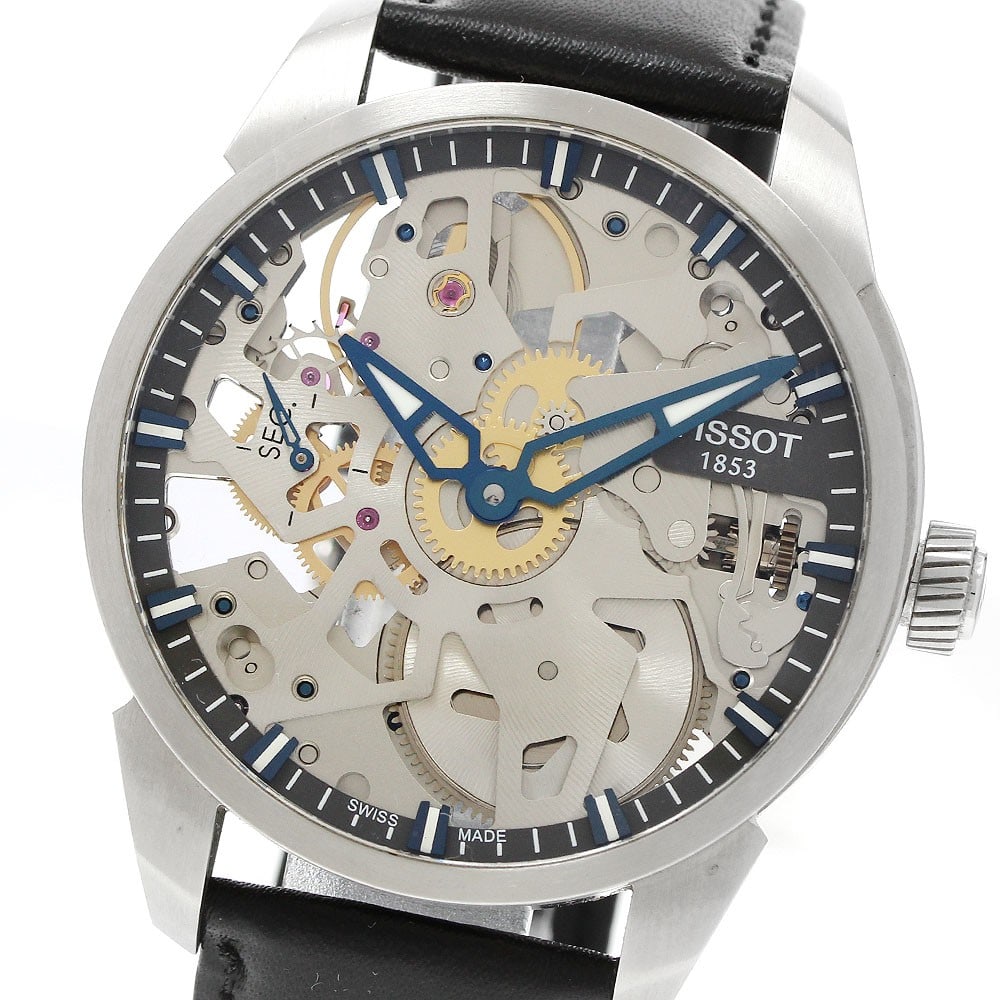Tissot T-Complication Squelette manual wind skeleton wristwatch: Tissot T-Complication Squelette manual wind skeleton wristwatch This TISSOT T-Complication Squelette men's wristwatch features a stainless steel case and an un-used aftermarket leather strap. The skel