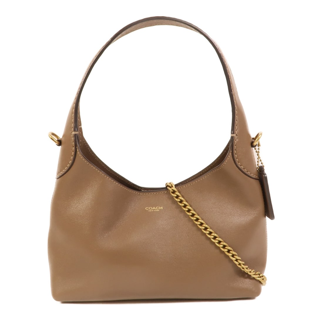 COACH Brooklyn Mini Brown Calfskin 2way Shoulder Bag GHW: COACH Brooklyn Mini Brown Calfskin 2way Shoulder Bag GHW This COACH Brooklyn Mini 2way shoulder bag is crafted from brown calfskin leather, offering a versatile and stylish accessory. Designed for wom