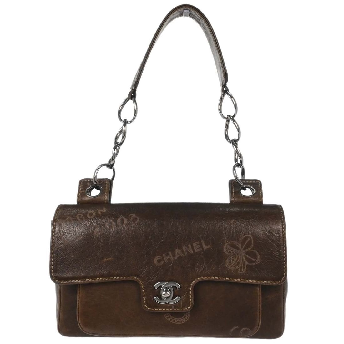 CHANEL graffiti brown calfskin leather handbag (1 of 18)