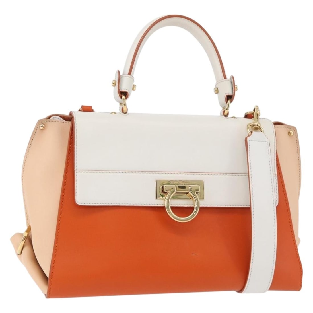 Salvatore Ferragamo Sofia Gancini leather 2way orange gold handbag (1 of 18)