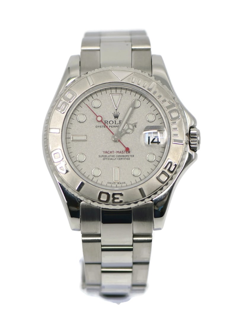 Yacht-Master 168622 Automatic Gray Dial Stainless Steel 35mm Rolex Watch With Box: Yacht-Master 168622 Automatic Gray Dial Stainless Steel 35mm Rolex Watch With Box This Rolex Yacht-Master wristwatch features a 35 mm round stainless steel case and a matching stainless steel bracelet