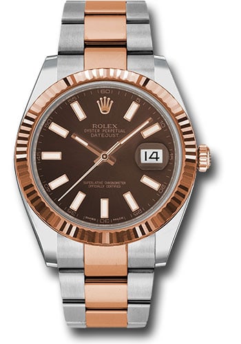 Rolex Datejust 41 Ref 126331 Chocolate Dial Oyster Bracelet New Card: Rolex Datejust 41 Ref 126331 Chocolate Dial Oyster Bracelet New Card This is a Rolex Datejust 41 men's watch featuring a chocolate index dial and a fluted bezel. The watch is equipped with an Oyster b