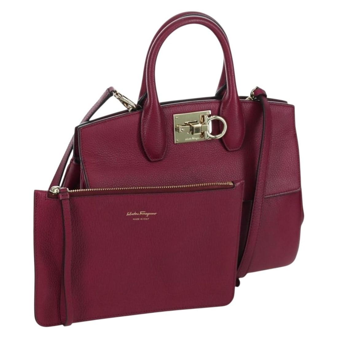 Purple Leather Gancini Satchel with Shoulder Strap by Salvatore Ferragamo (1 of 18)