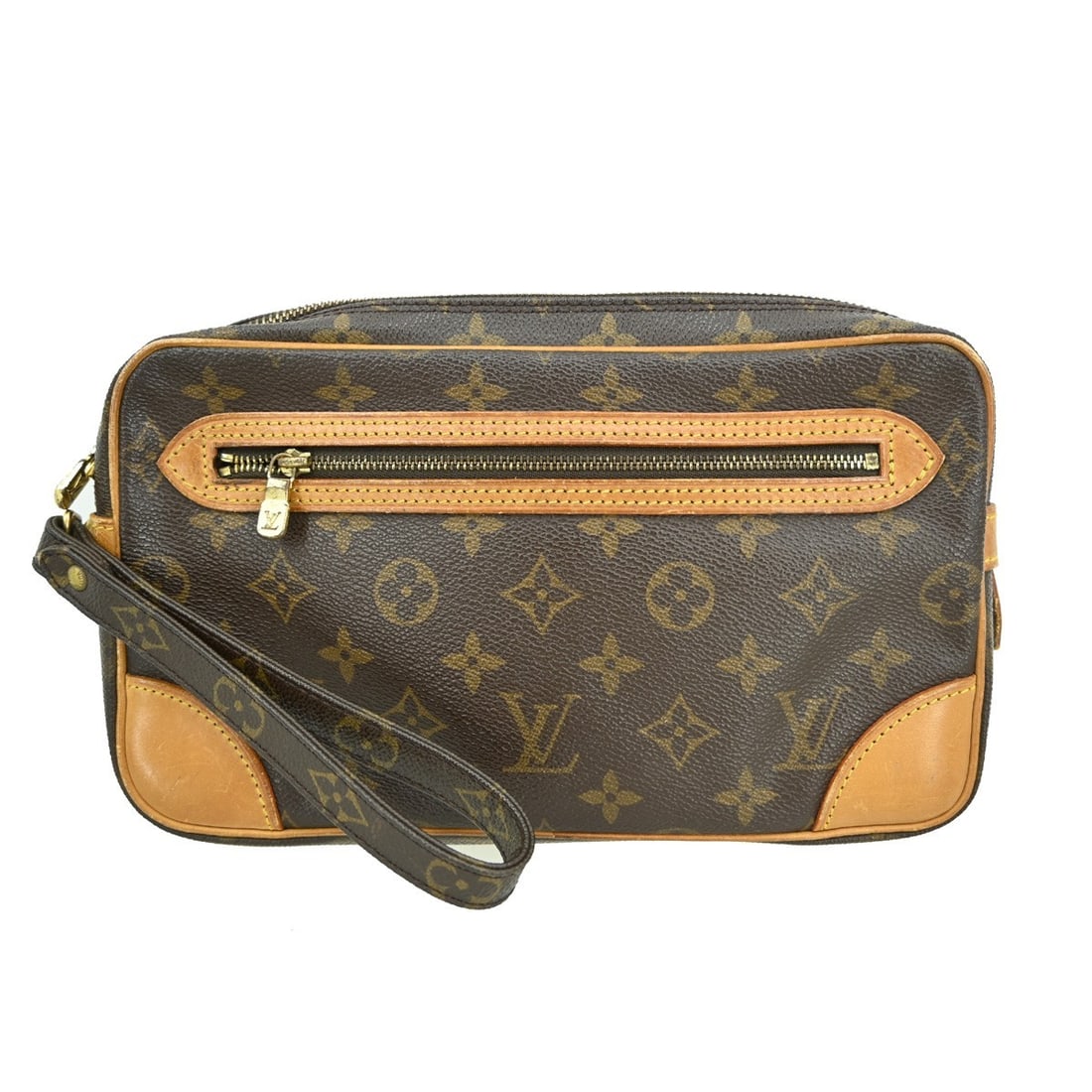 Louis Vuitton Marly Dragonne GM Monogram Leather Clutch Bag M51825: Louis Vuitton Marly Dragonne GM Monogram Leather Clutch Bag M51825 This Louis Vuitton Marly Dragonne GM clutch bag features the iconic monogram pattern on brown leather, accented with a matching brown