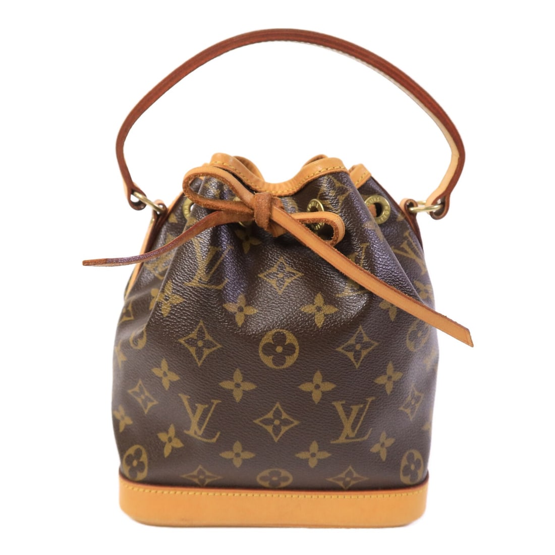 Louis Vuitton Monogram Mini Noe Brown Handbag GHW: Louis Vuitton Monogram Mini Noe Brown Handbag GHW This Louis Vuitton Mini Noe handbag features the signature monogram pattern in brown PVC coated canvas. Designed for women, it offers a compact silhou