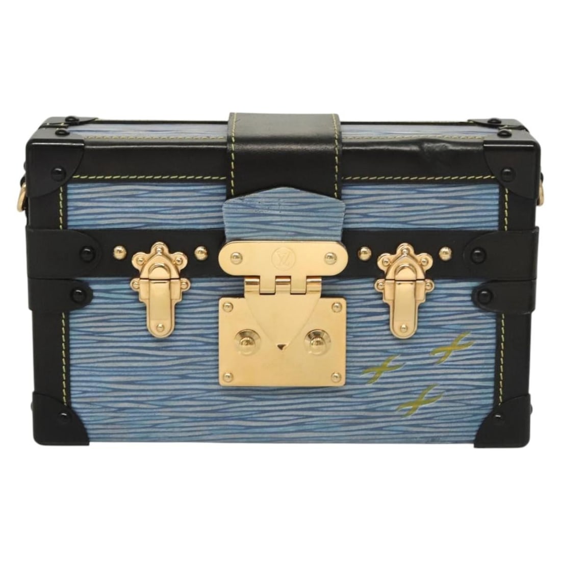 Louis Vuitton Petite Malle Blue Epi Leather Bag 19cm: Louis Vuitton Petite Malle Blue Epi Leather Bag 19cm The Louis Vuitton Petite Malle handbag is crafted in blue Epi leather and features a structured silhouette. Designed for women, this stylish handba