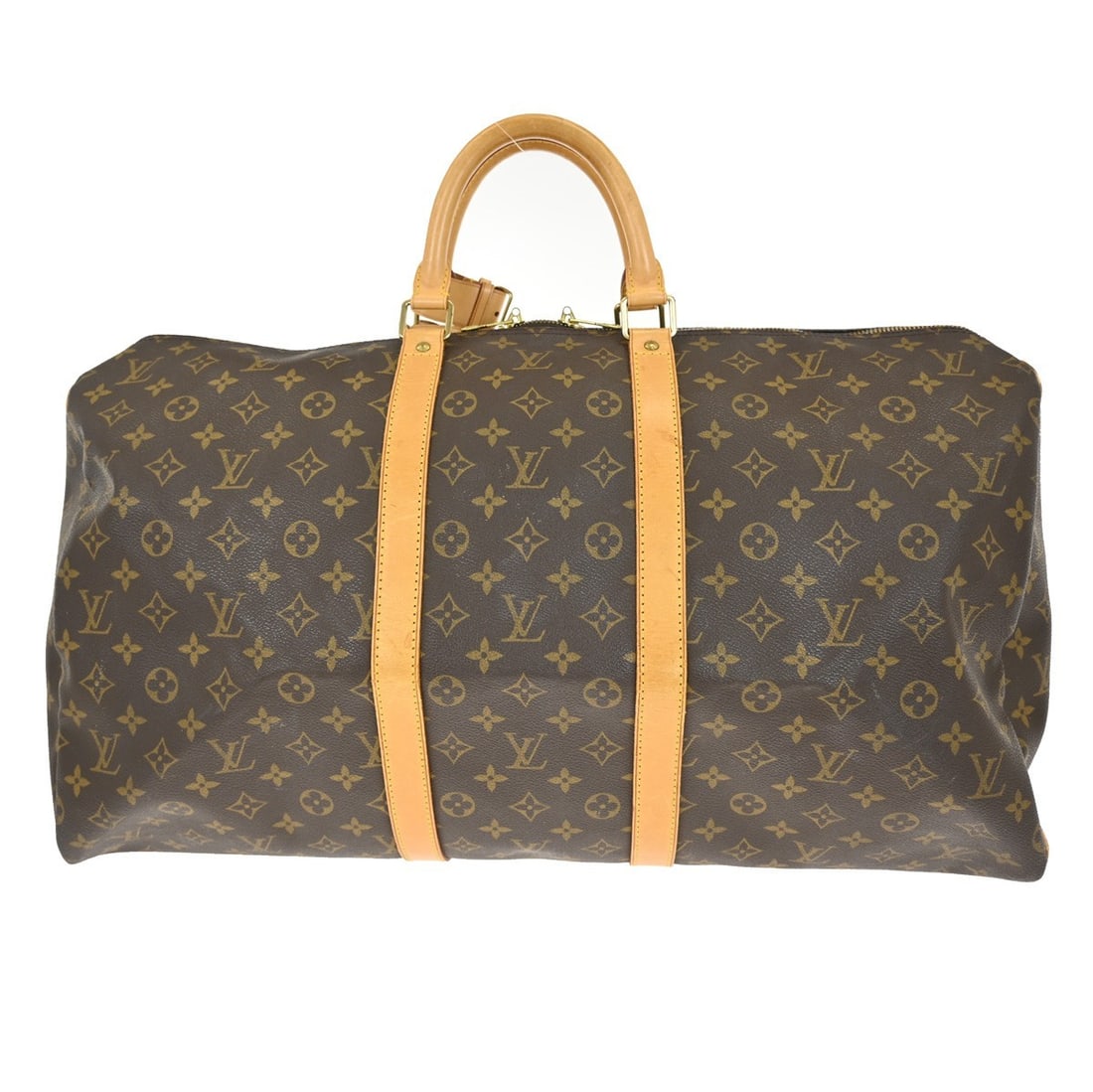 Louis Vuitton Keepall 55 Monogram Canvas Large Travel Duffel Bag M41424: Louis Vuitton Keepall 55 Monogram Canvas Large Travel Duffel Bag M41424 This Louis Vuitton Keepall 55 travel handbag features the classic monogram canvas leather exterior with beige leather double han