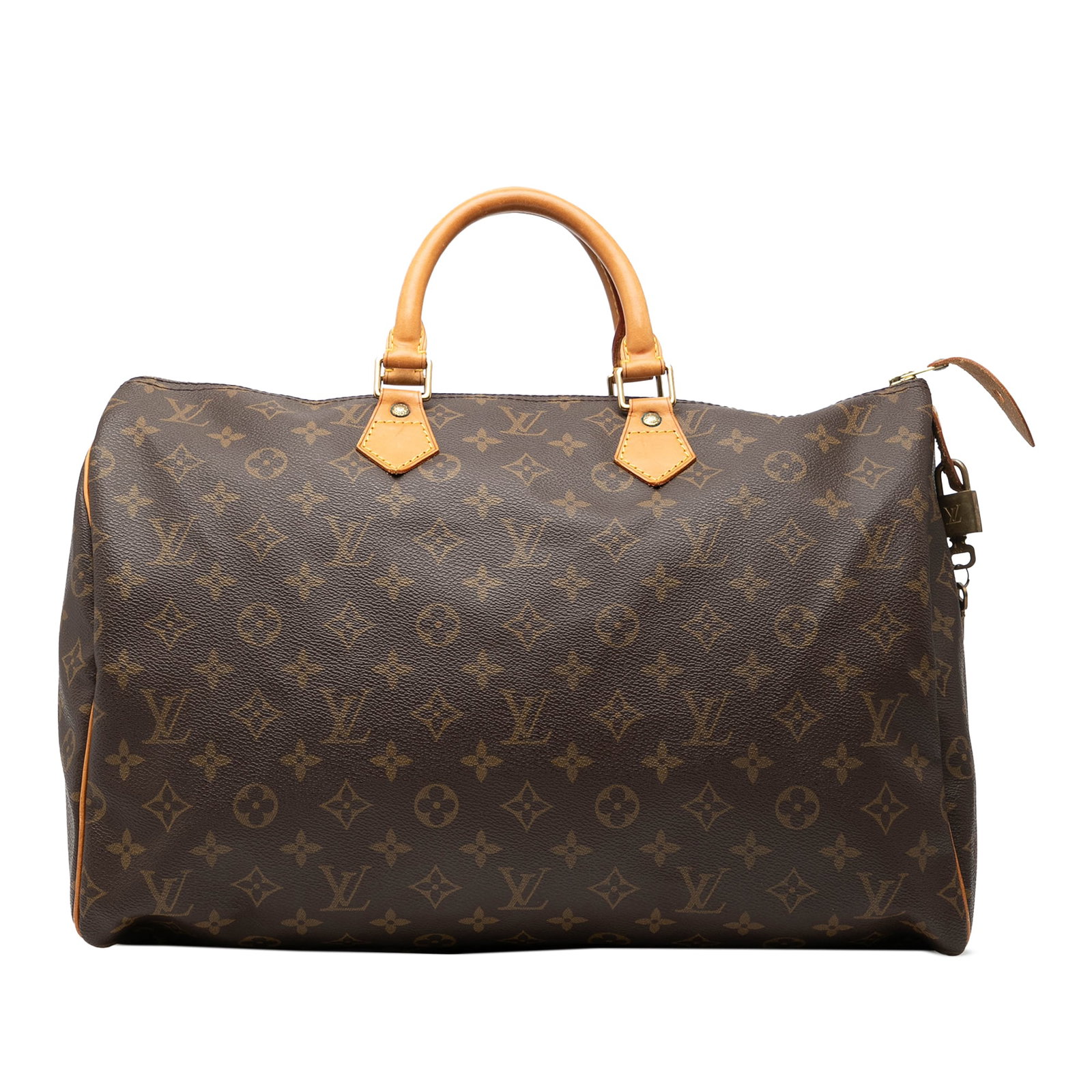 Louis Vuitton Speedy 40 Brown Monogram Canvas Handbag with Vachetta Leather Handles: Louis Vuitton Speedy 40 Brown Monogram Canvas Handbag with Vachetta Leather Handles The Louis Vuitton Monogram Speedy 40 features the iconic monogram canvas body with rolled vachetta leather handles, 