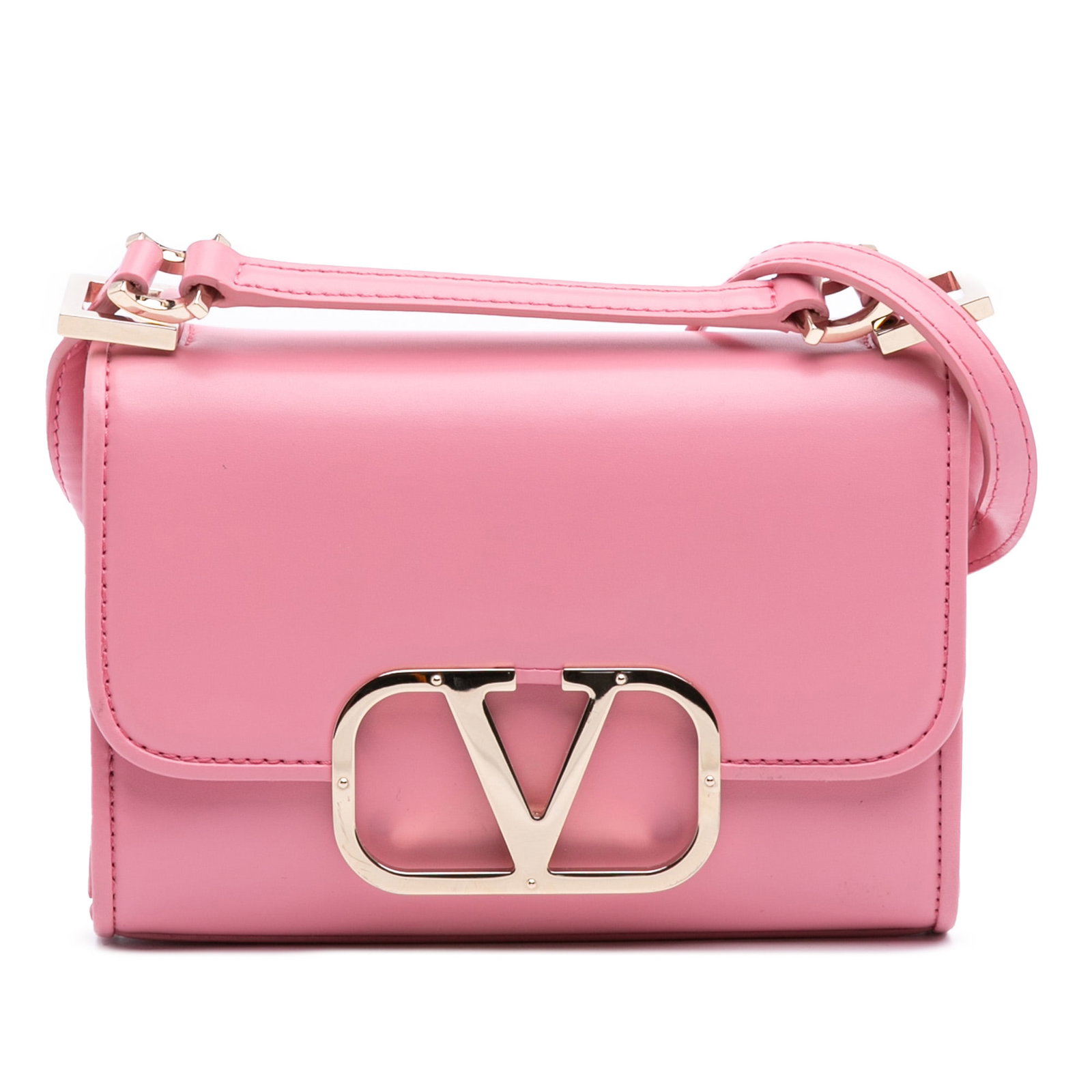 Valentino Pink Leather Small VLogo Crossbody Bag: Valentino Pink Leather Small VLogo Crossbody Bag Introducing the Valentino Small Leather VLogo Type Crossbody, a chic accessory that combines style and functionality. Crafted from high-quality leather