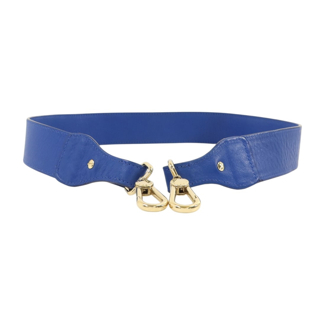 Furla Blue Calfskin Leather Shoulder Strap with Gold Hardware: Furla Blue Calfskin Leather Shoulder Strap with Gold Hardware This Furla shoulder strap is crafted from blue calfskin leather and designed for women. It features gold-tone hardware and is made in Ital