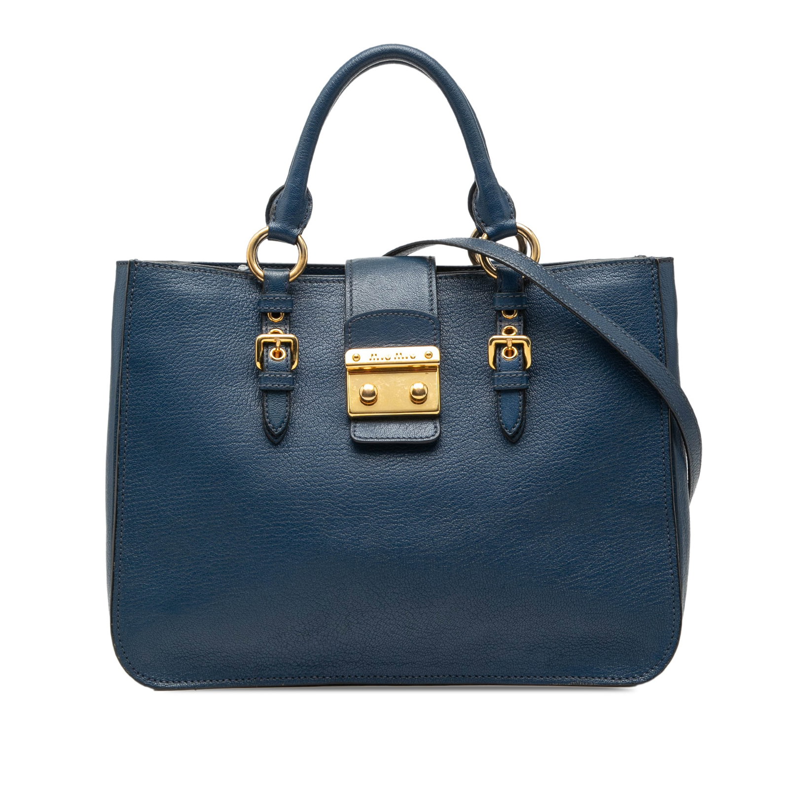 Blue Miu Miu Madras Goatskin Leather Satchel with Detachable Strap (1 of 7)