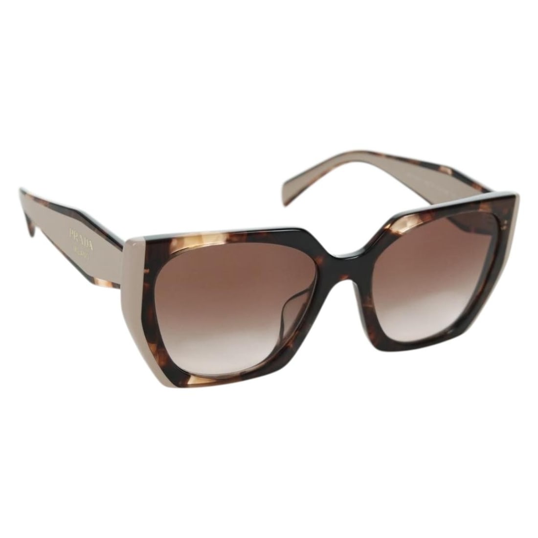 Prada Pink Tortoise Plastic Sunglasses for Women Made in Italy: Prada Pink Tortoise Plastic Sunglasses for Women Made in Italy These PRADA tortoise sunglasses feature a pink plastic frame and are designed for women. Made in Italy, they offer a stylish look with a 