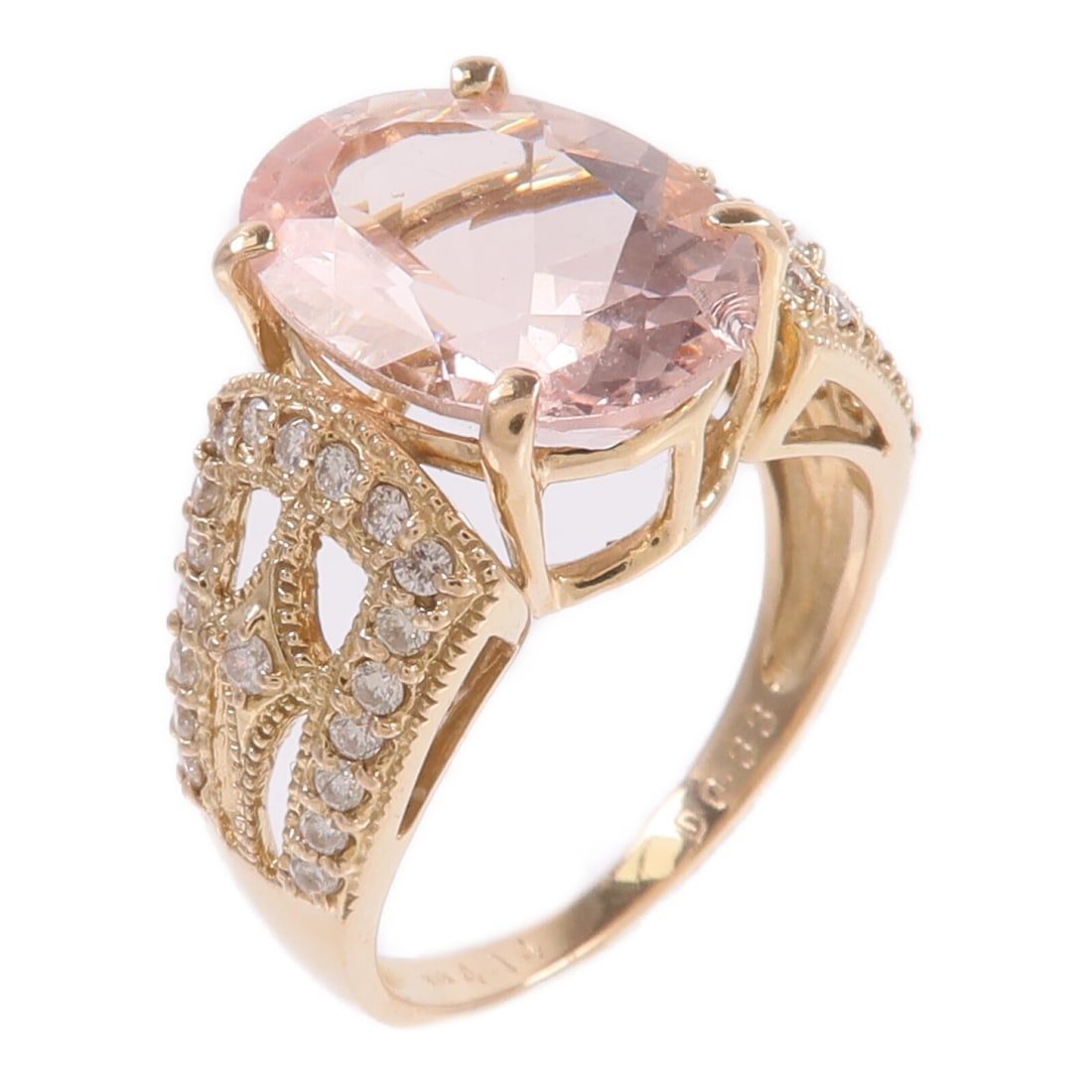 Morganite Diamond 18K Pink Gold Ring Size 6.75: Morganite Diamond 18K Pink Gold Ring Size 6.75 This elegant women's ring features a stunning morganite as the centerpiece, set in 18K pink (rose) gold. The ring is designed in a classic style and is s