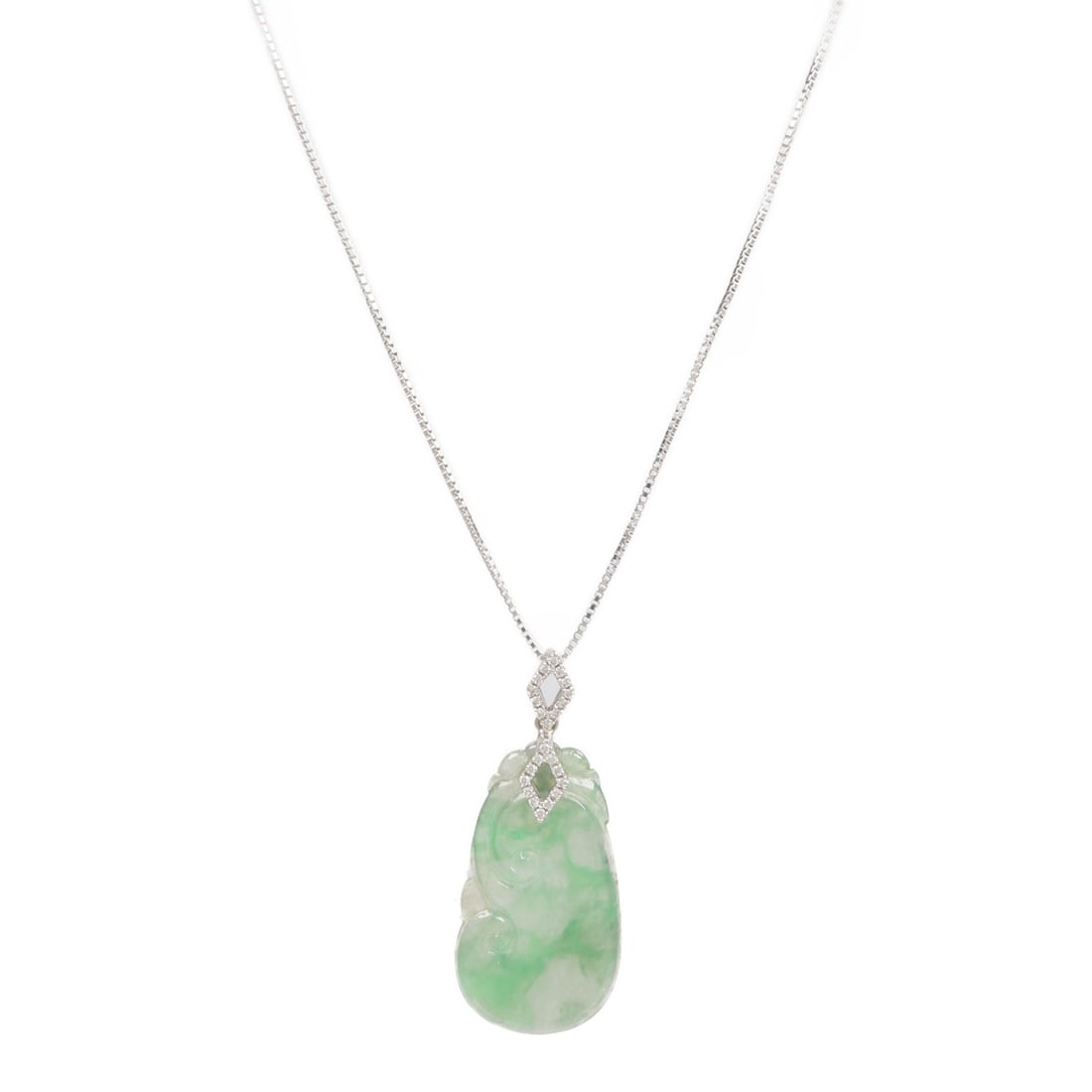 Jade Pendant Necklace with Diamonds in 18K White Gold (1 of 8)